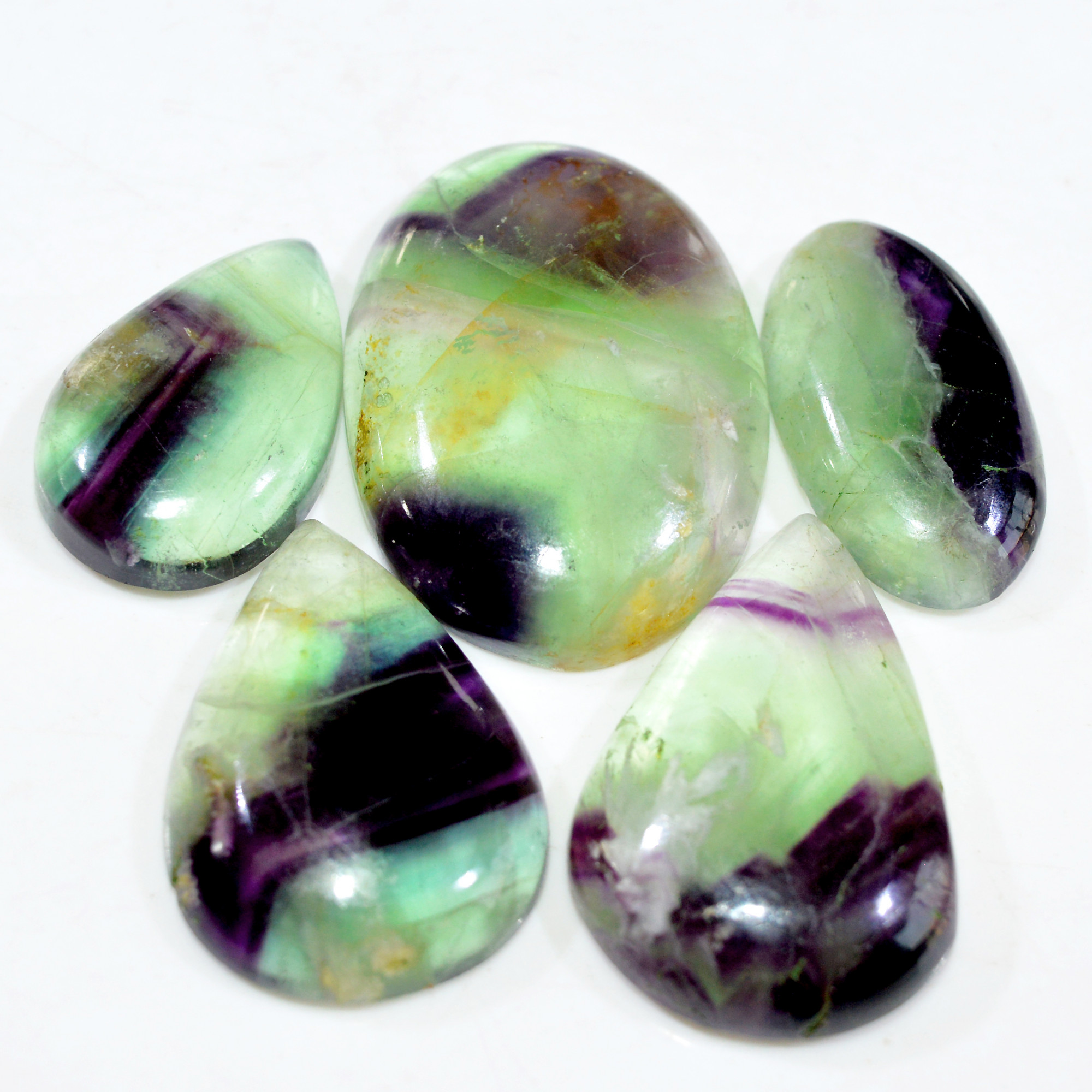 5 Pcs 235 Cts Natural Fluorite Cabochon Loose Gemstone Lot Multi colored Crystal Loose Gemstone for Jewelry Making 36x25 25x16mm 15242