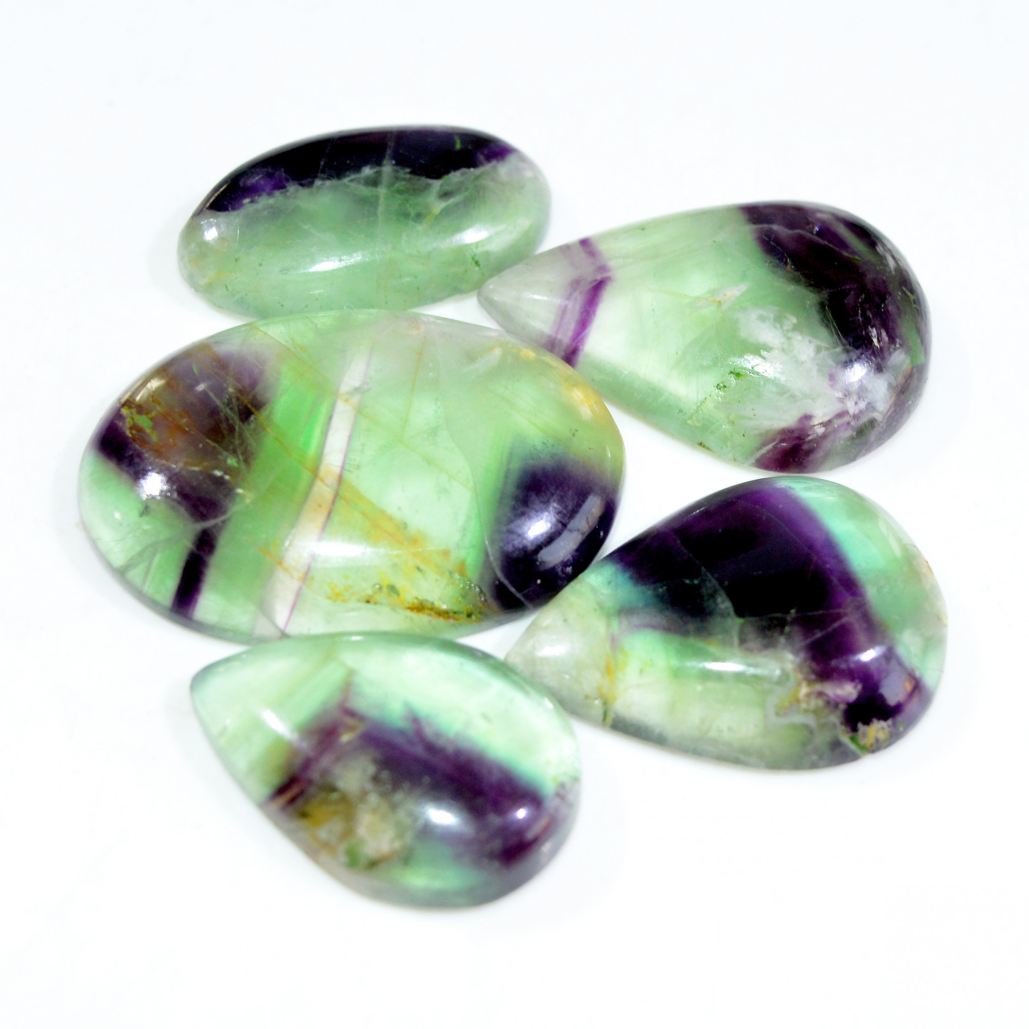 5 Pcs 235 Cts Natural Fluorite Cabochon Loose Gemstone Lot Multi colored Crystal Loose Gemstone for Jewelry Making 36x25 25x16mm 15242