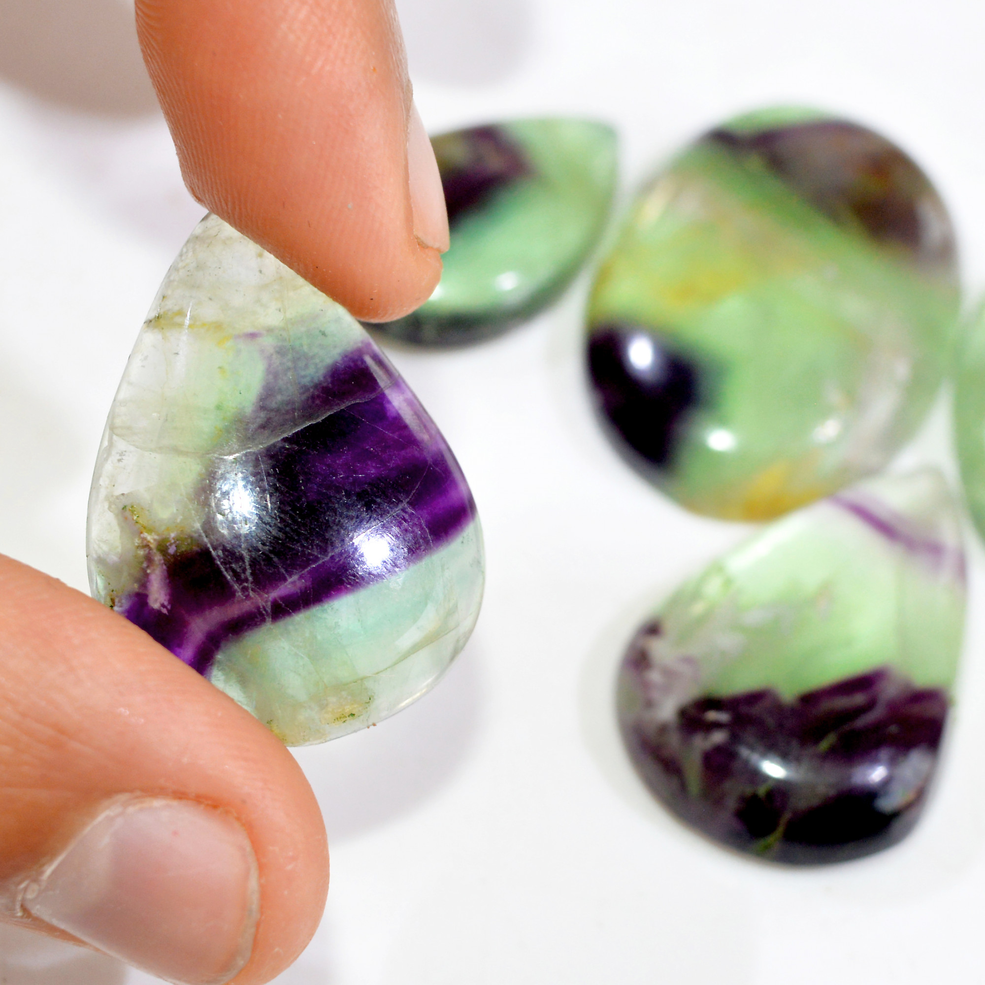 5 Pcs 235 Cts Natural Fluorite Cabochon Loose Gemstone Lot Multi colored Crystal Loose Gemstone for Jewelry Making 36x25 25x16mm 15242