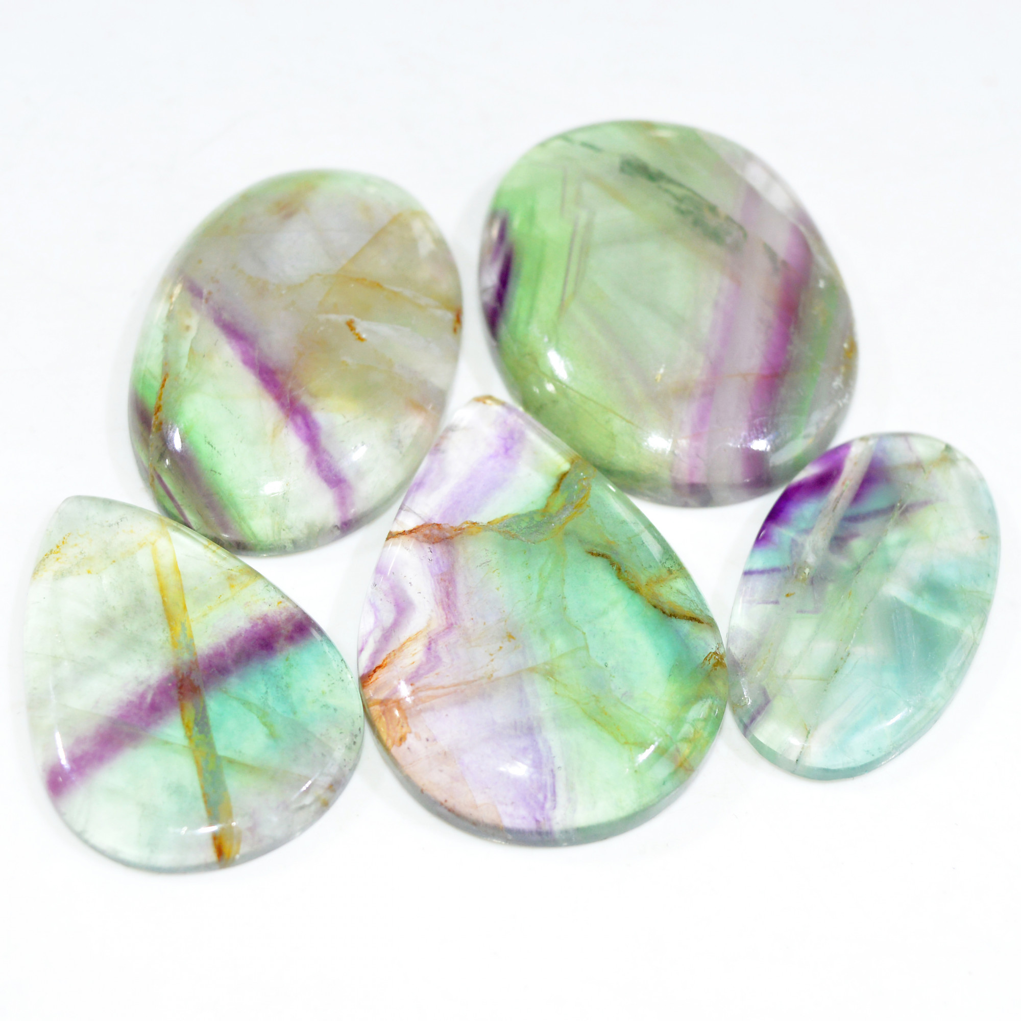 5 Pcs 444 Cts Natural Fluorite Cabochon Loose Gemstone Lot Multi colored Crystal Loose Gemstone for Jewelry Making 43x33 36x20mm 15246