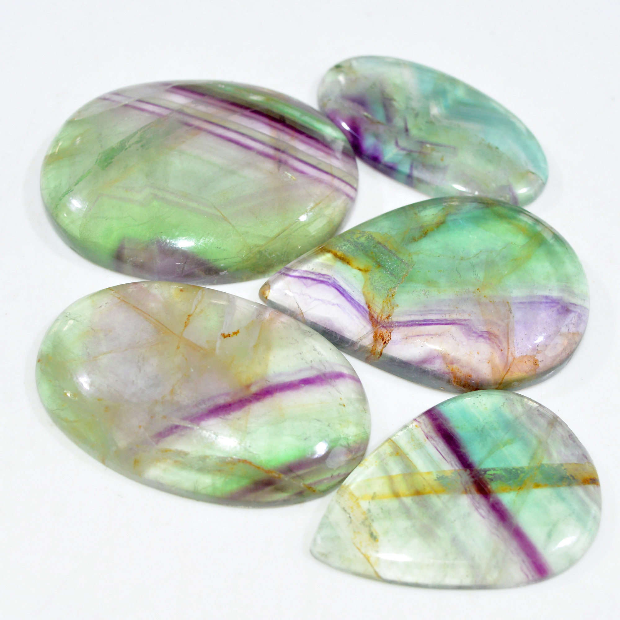 5 Pcs 444 Cts Natural Fluorite Cabochon Loose Gemstone Lot Multi colored Crystal Loose Gemstone for Jewelry Making 43x33 36x20mm 15246