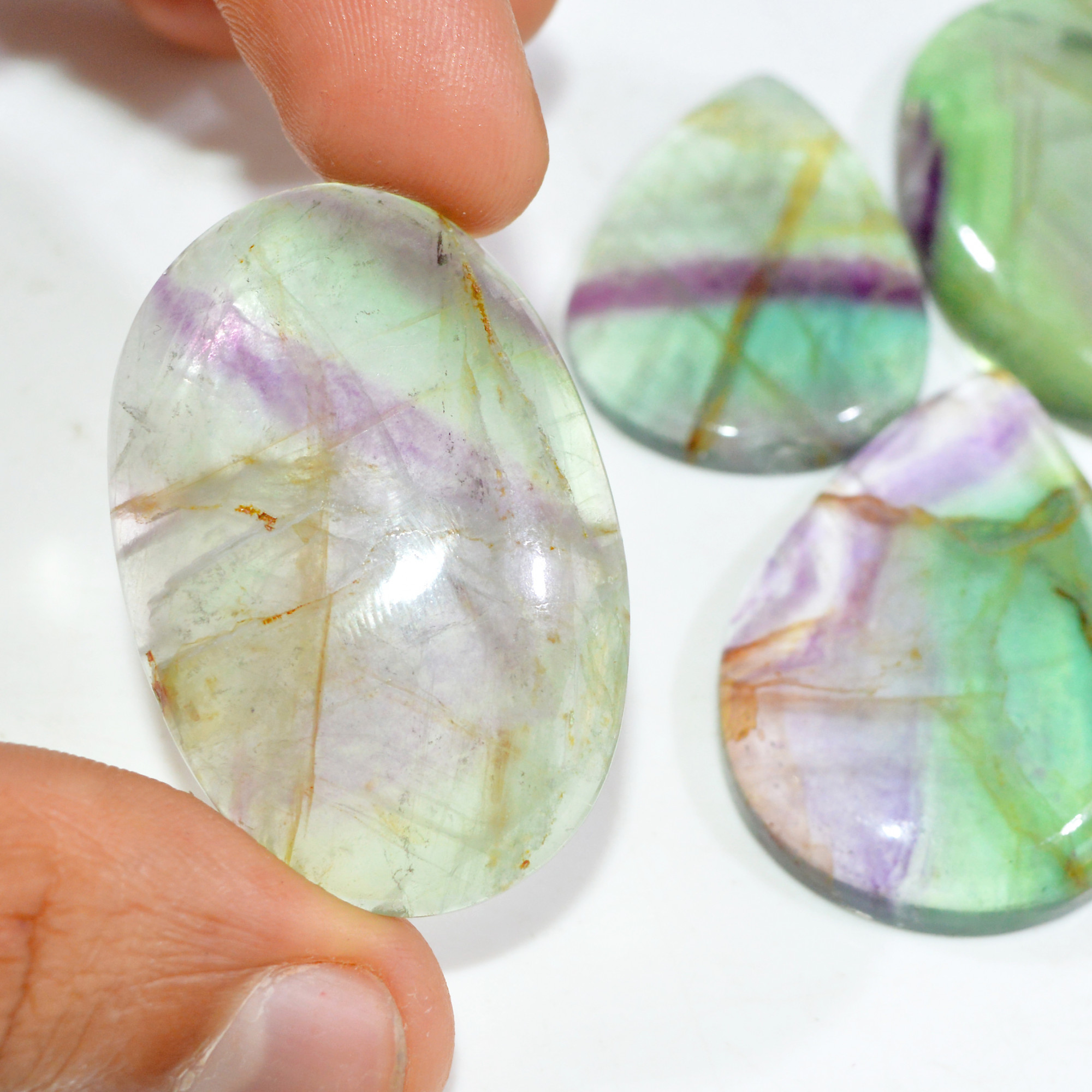 5 Pcs 444 Cts Natural Fluorite Cabochon Loose Gemstone Lot Multi colored Crystal Loose Gemstone for Jewelry Making 43x33 36x20mm 15246