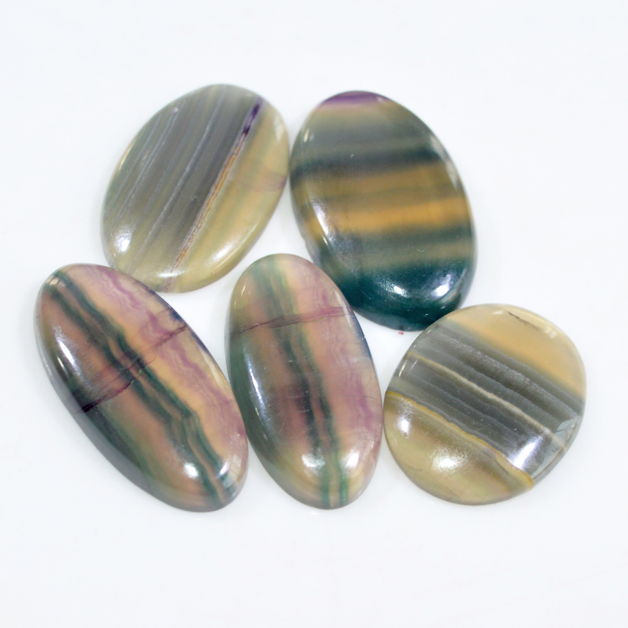 5 Pcs 230 Cts Natural Fluorite Cabochon Loose Gemstone Lot Multi colored Crystal Loose Gemstone for Jewelry Making 36x21 26x20mm 15247