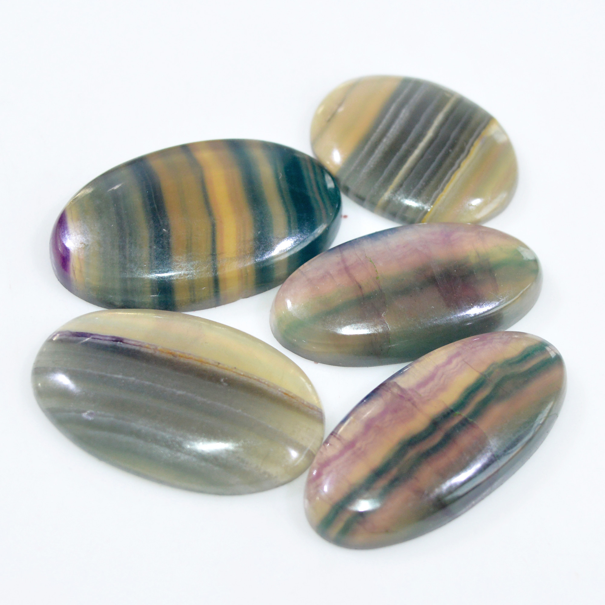 5 Pcs 230 Cts Natural Fluorite Cabochon Loose Gemstone Lot Multi colored Crystal Loose Gemstone for Jewelry Making 36x21 26x20mm 15247