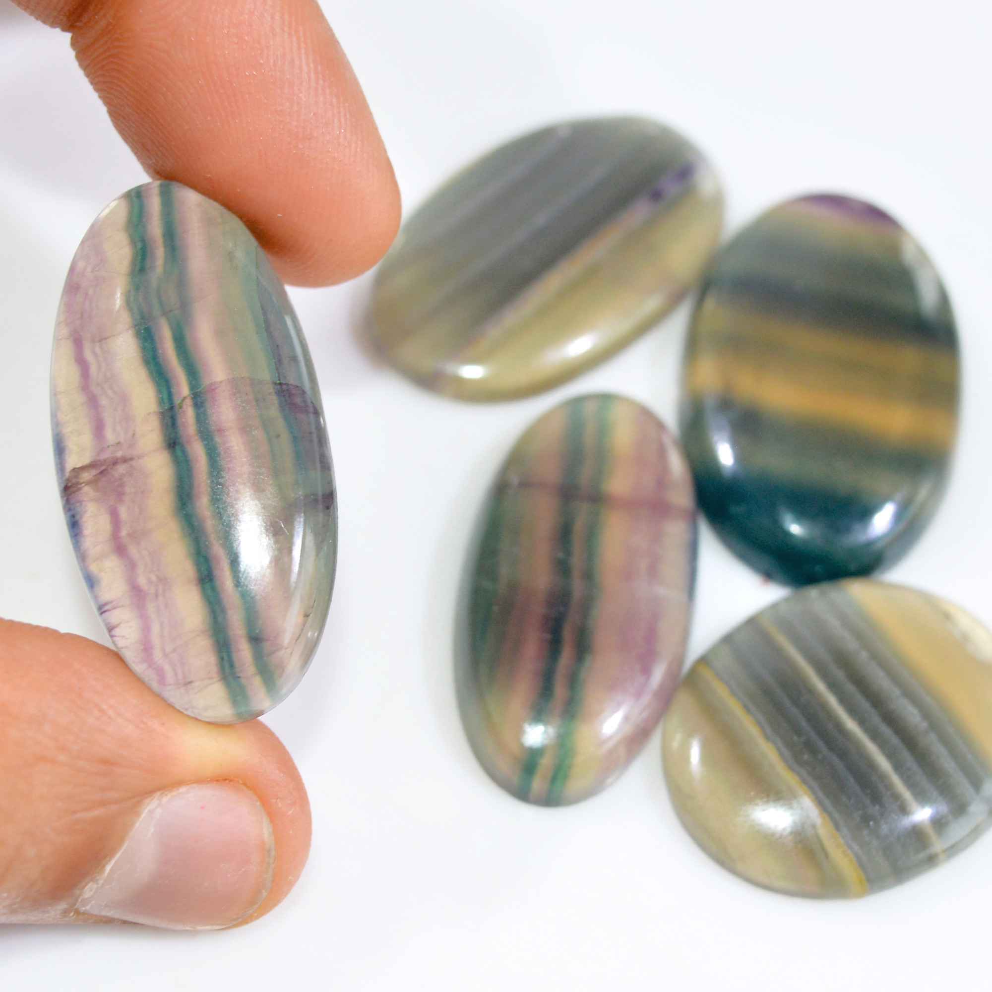 5 Pcs 230 Cts Natural Fluorite Cabochon Loose Gemstone Lot Multi colored Crystal Loose Gemstone for Jewelry Making 36x21 26x20mm 15247