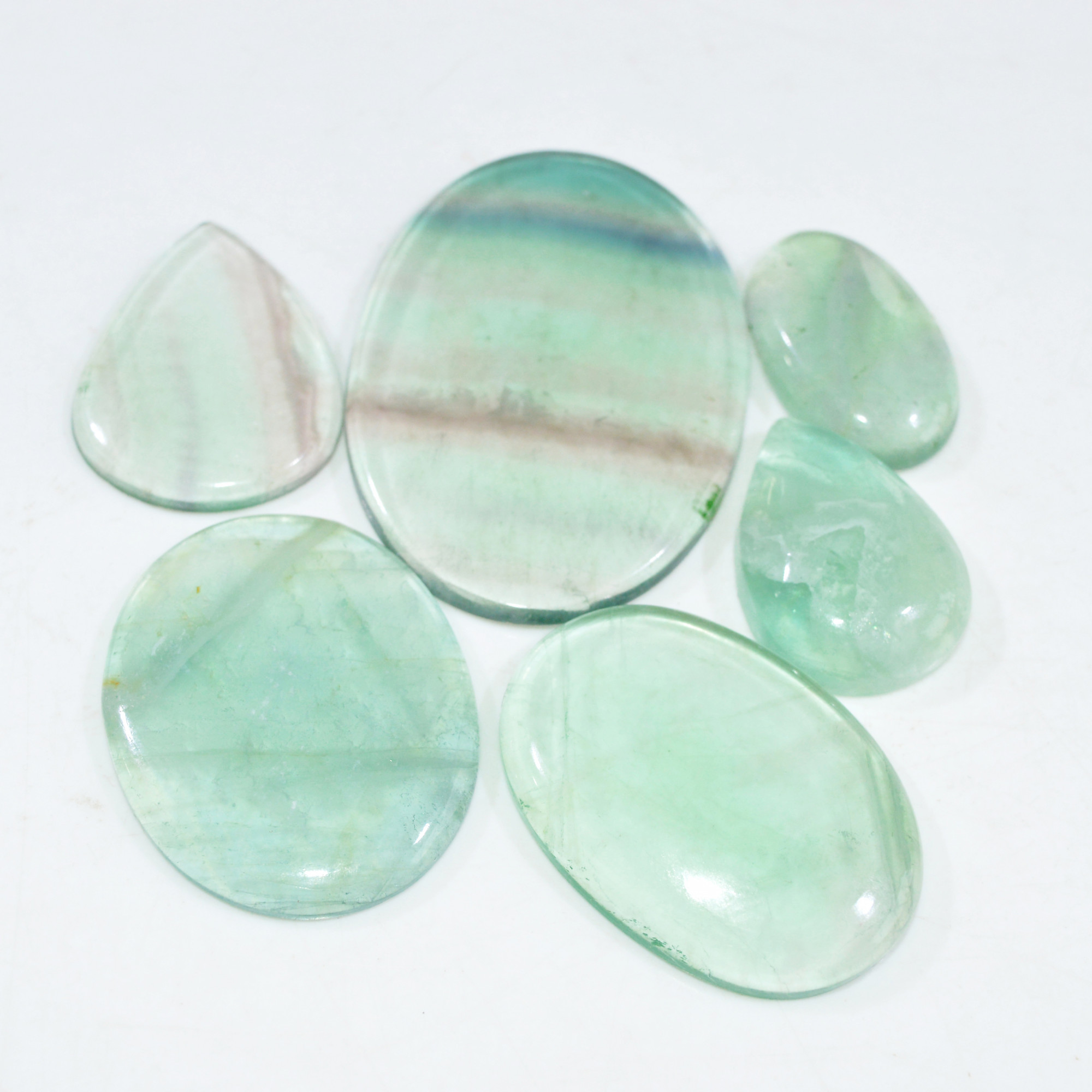 6 Pcs 303 Cts Natural Fluorite Cabochon Loose Gemstone Lot Multi colored Crystal Loose Gemstone for Jewelry Making 50x33 25x15mm 15248