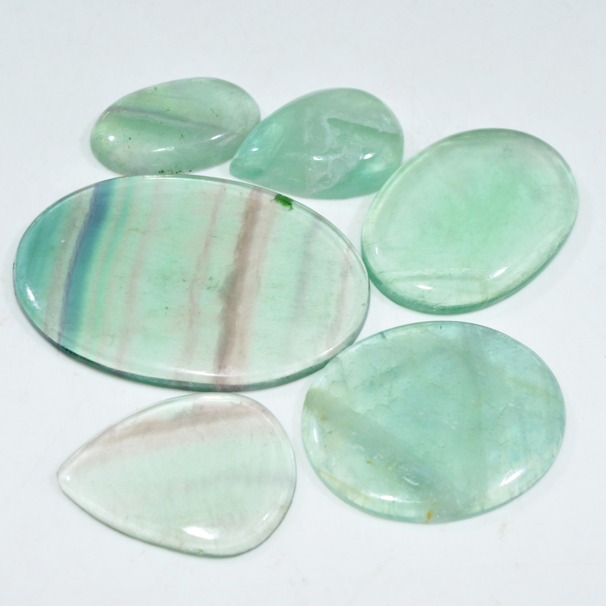 6 Pcs 303 Cts Natural Fluorite Cabochon Loose Gemstone Lot Multi colored Crystal Loose Gemstone for Jewelry Making 50x33 25x15mm 15248