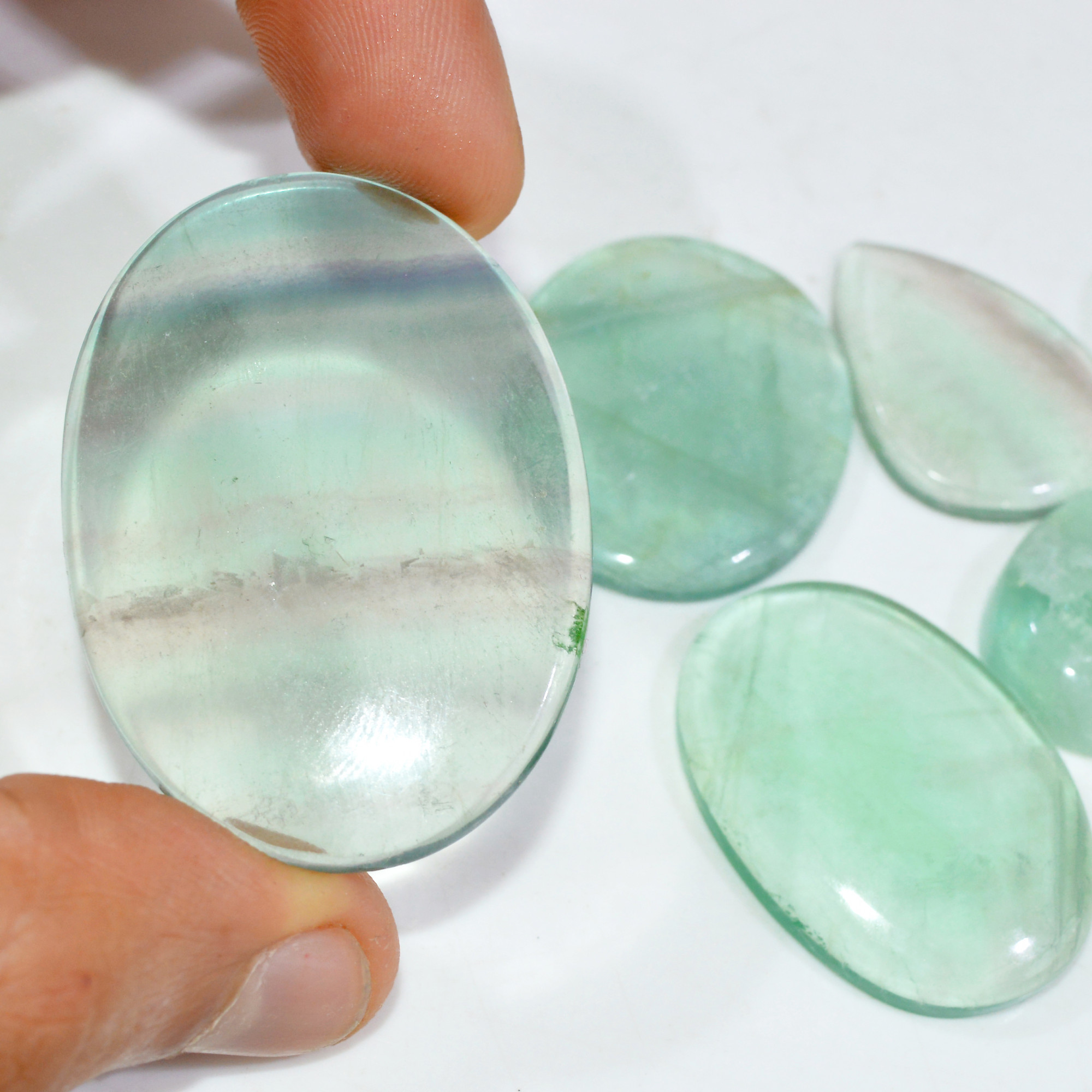 6 Pcs 303 Cts Natural Fluorite Cabochon Loose Gemstone Lot Multi colored Crystal Loose Gemstone for Jewelry Making 50x33 25x15mm 15248
