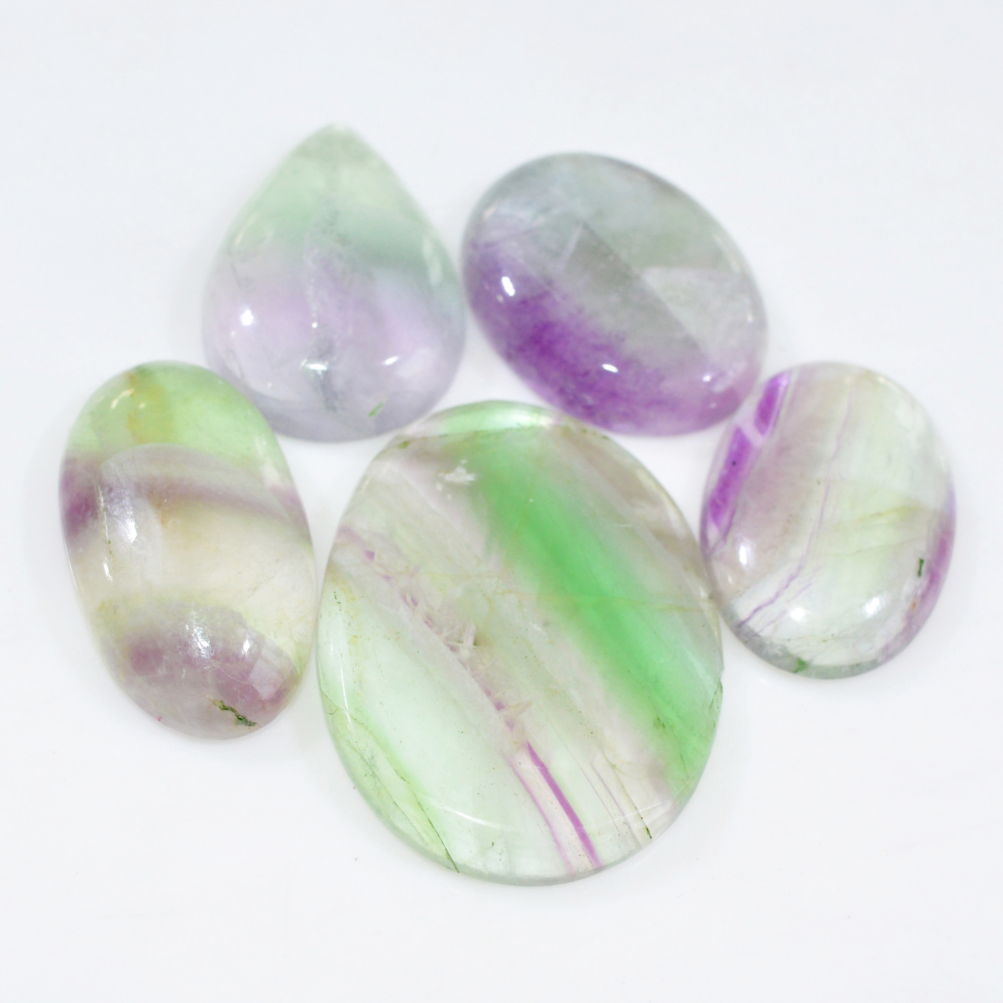 5 Pcs 225 Cts Natural Fluorite Cabochon Loose Gemstone Lot Multi colored Crystal Loose Gemstone for Jewelry Making 36x29 29x19mm 15249
