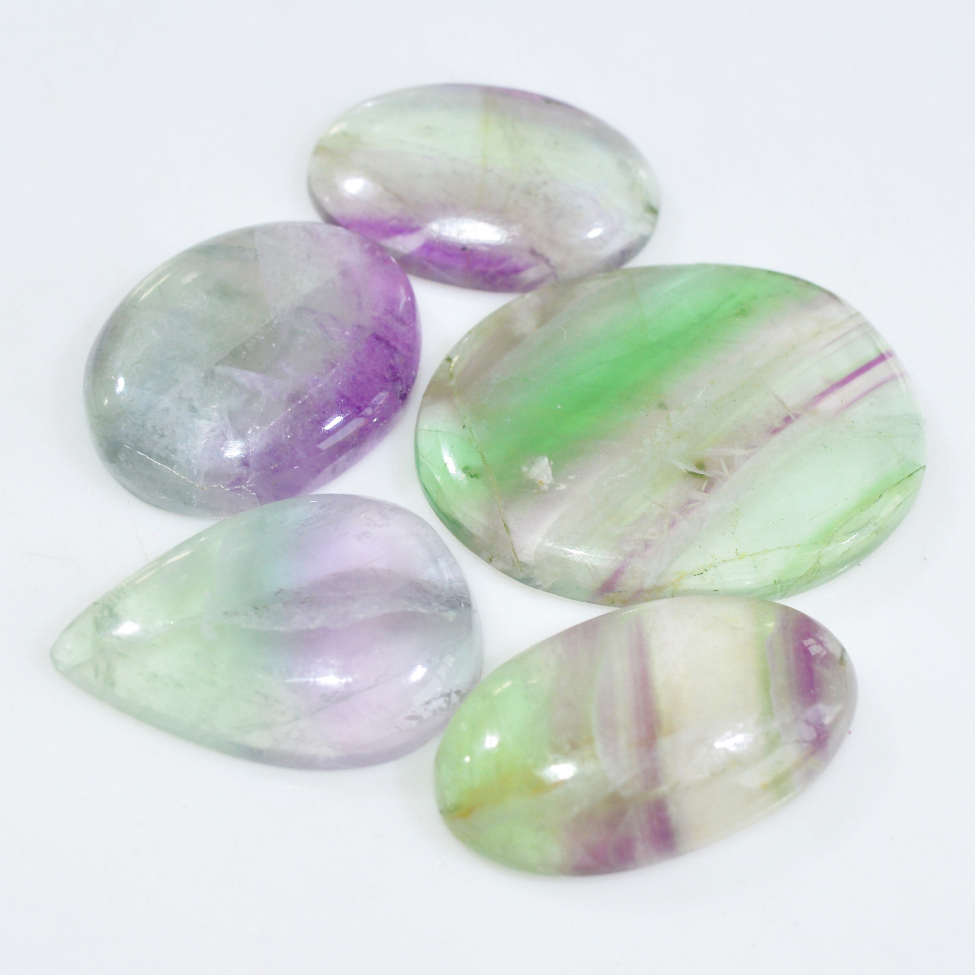 5 Pcs 225 Cts Natural Fluorite Cabochon Loose Gemstone Lot Multi colored Crystal Loose Gemstone for Jewelry Making 36x29 29x19mm 15249