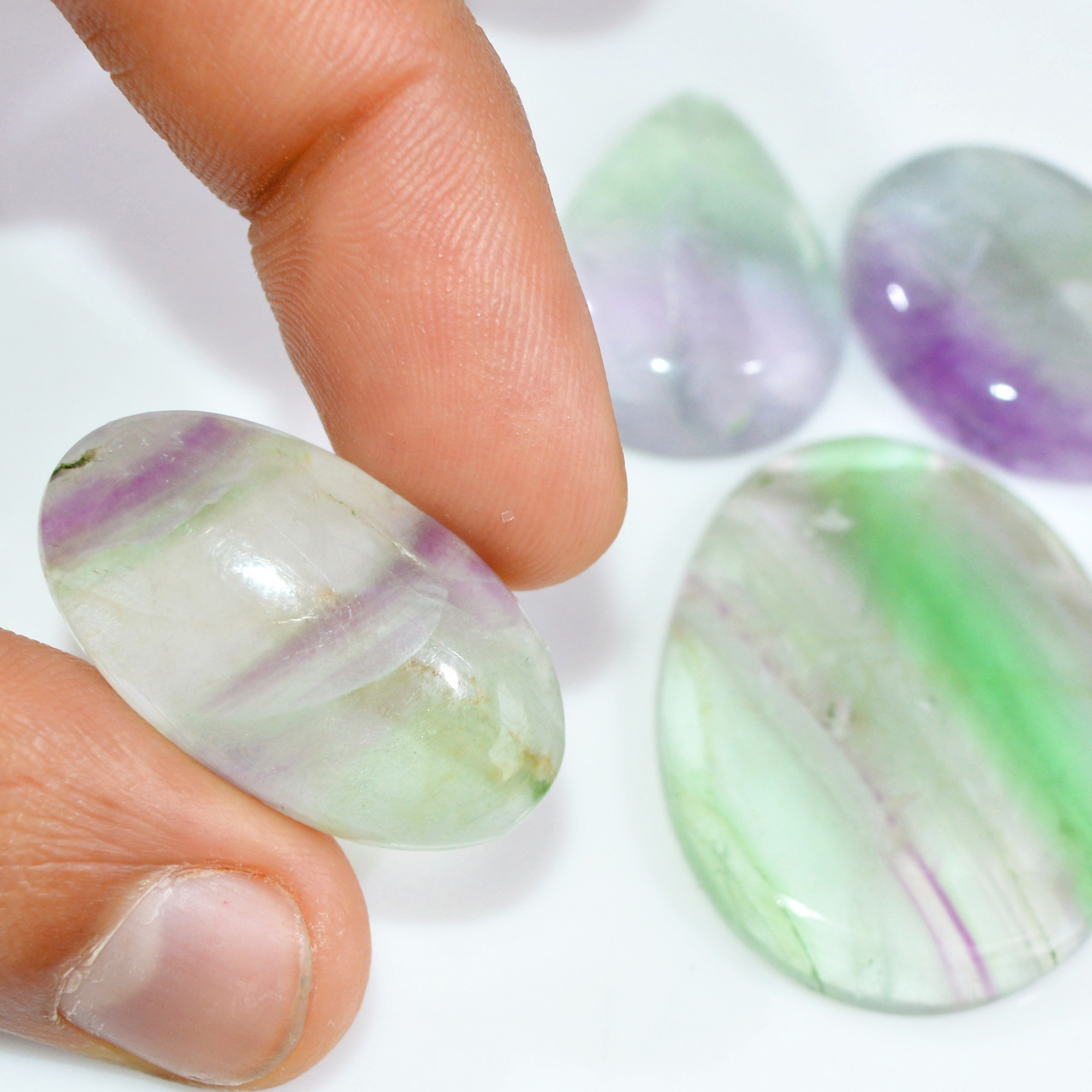 5 Pcs 225 Cts Natural Fluorite Cabochon Loose Gemstone Lot Multi colored Crystal Loose Gemstone for Jewelry Making 36x29 29x19mm 15249