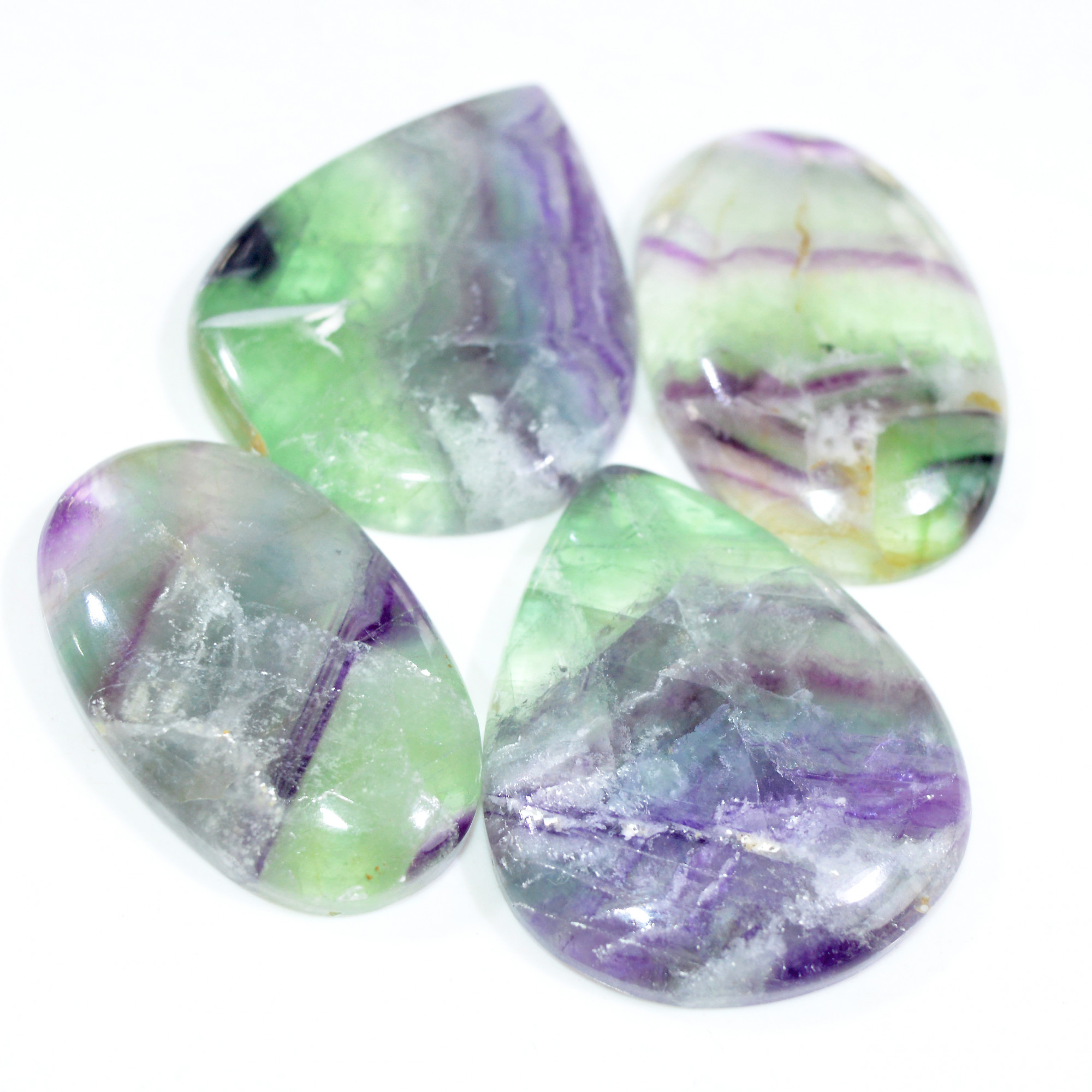 4 Pcs 394 Cts Natural Fluorite Cabochon Loose Gemstone Lot Multi colored Crystal Rainbow Gemstone for Jewelry Making 43x34 40x22mm 15250