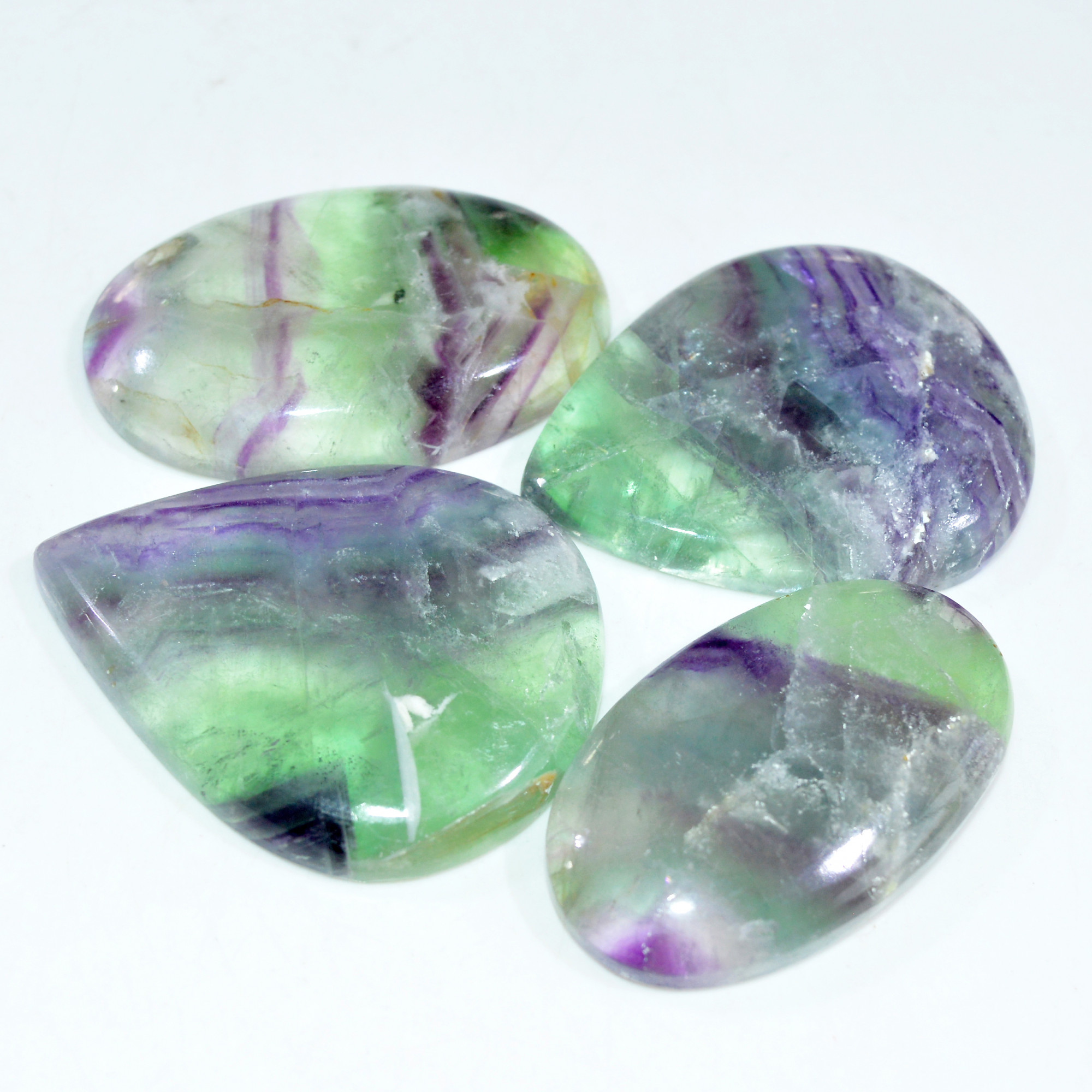 4 Pcs 394 Cts Natural Fluorite Cabochon Loose Gemstone Lot Multi colored Crystal Rainbow Gemstone for Jewelry Making 43x34 40x22mm 15250