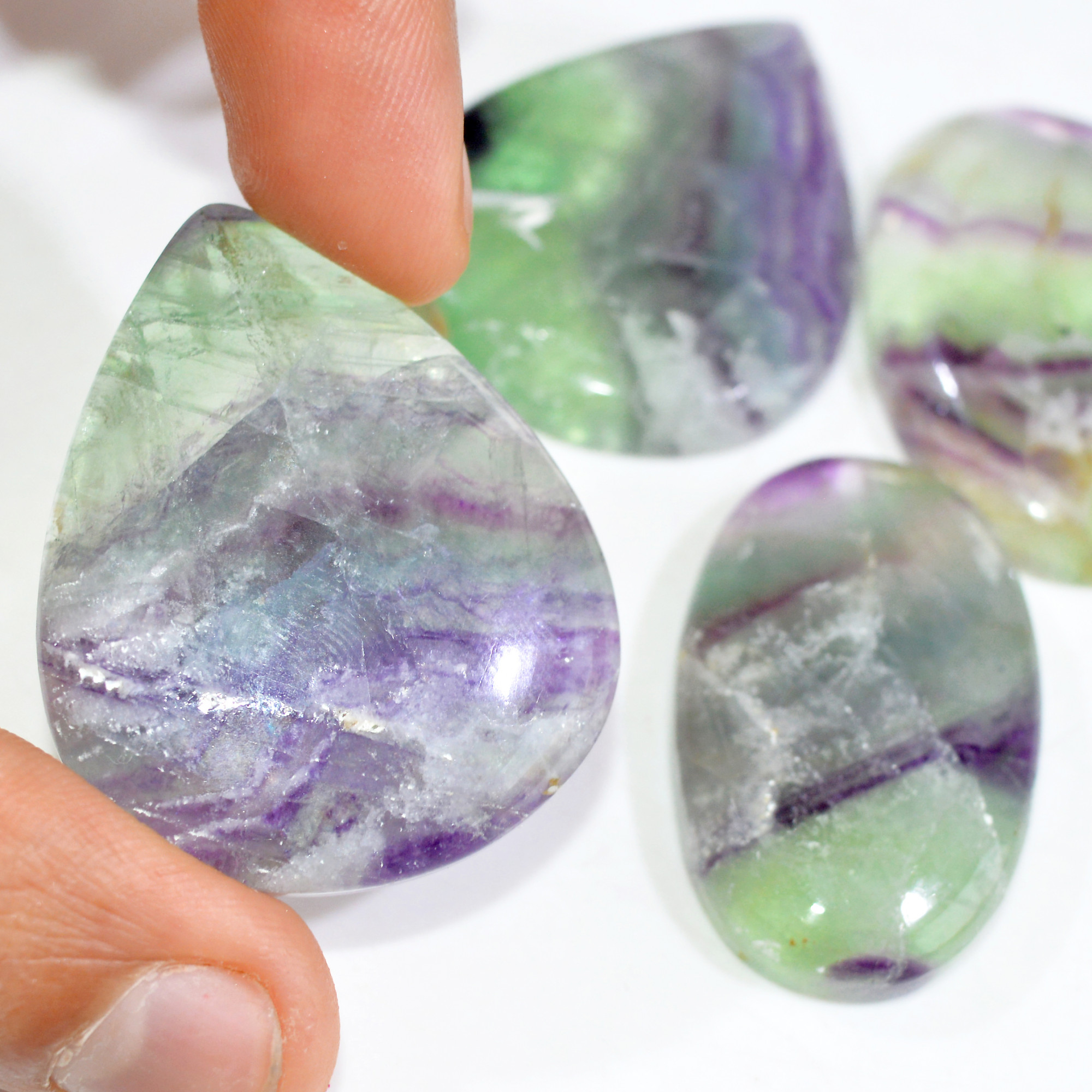 4 Pcs 394 Cts Natural Fluorite Cabochon Loose Gemstone Lot Multi colored Crystal Rainbow Gemstone for Jewelry Making 43x34 40x22mm 15250
