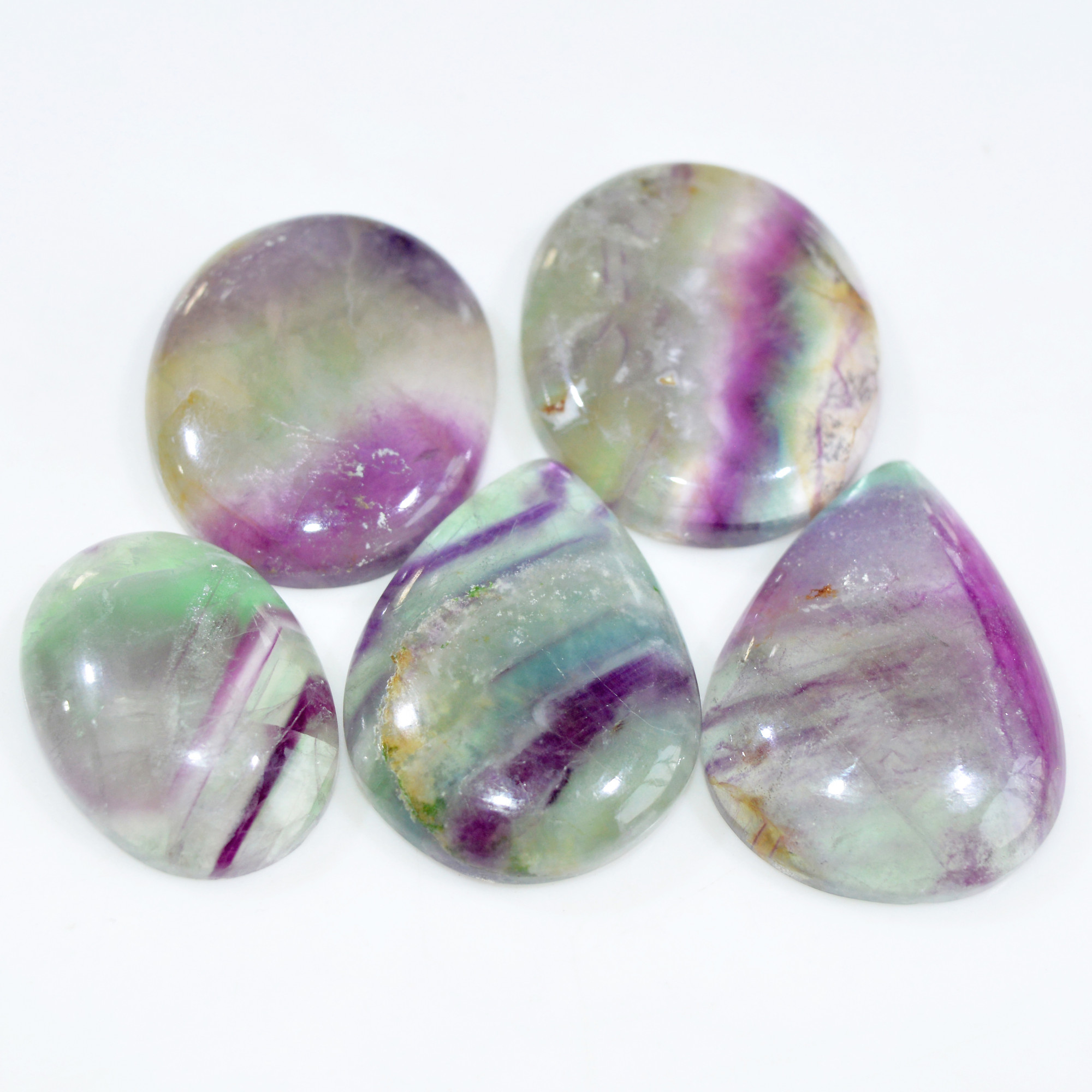 5 Pcs 520 Cts Natural Fluorite Cabochon Loose Gemstone Lot Multi colored Crystal Rainbow Gemstone for Jewelry Making 40x31 30x21mm 15251
