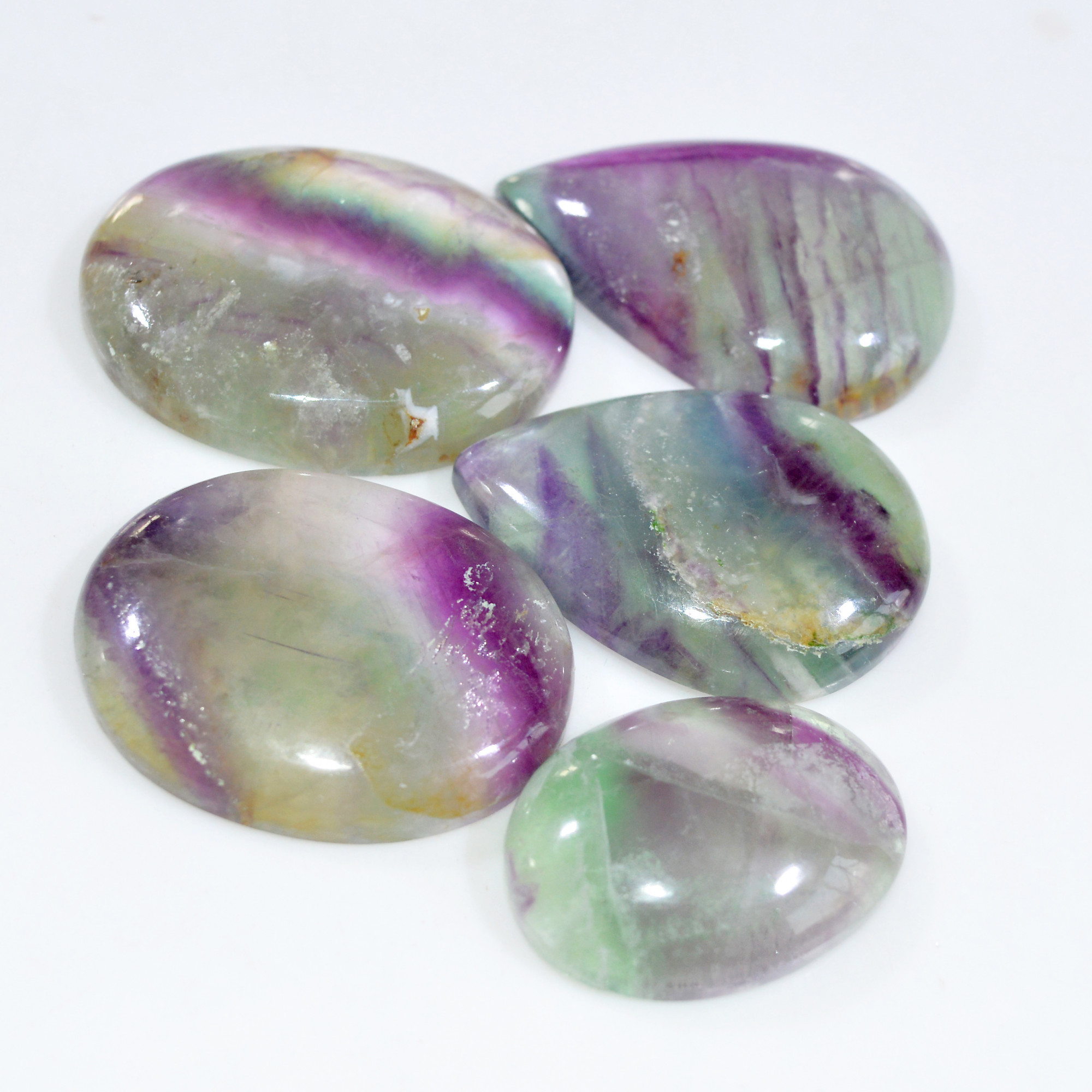 5 Pcs 520 Cts Natural Fluorite Cabochon Loose Gemstone Lot Multi colored Crystal Rainbow Gemstone for Jewelry Making 40x31 30x21mm 15251