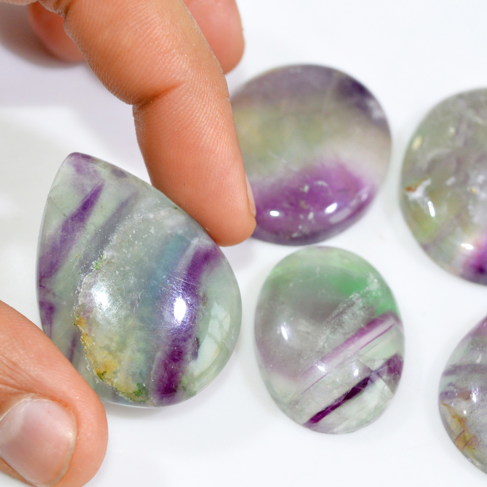 5 Pcs 520 Cts Natural Fluorite Cabochon Loose Gemstone Lot Multi colored Crystal Rainbow Gemstone for Jewelry Making 40x31 30x21mm 15251