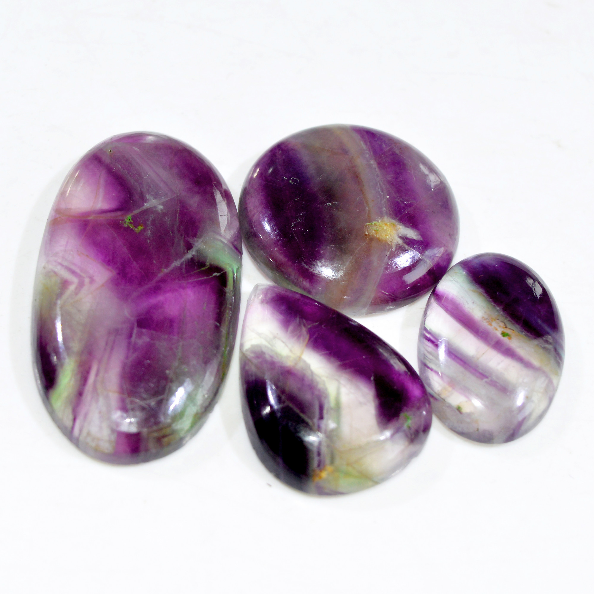 4 Pcs 294 Cts Natural Fluorite Cabochon Loose Gemstone Lot Multi colored Crystal Rainbow Gemstone for Jewelry Making 50x25 27x17mm 15252