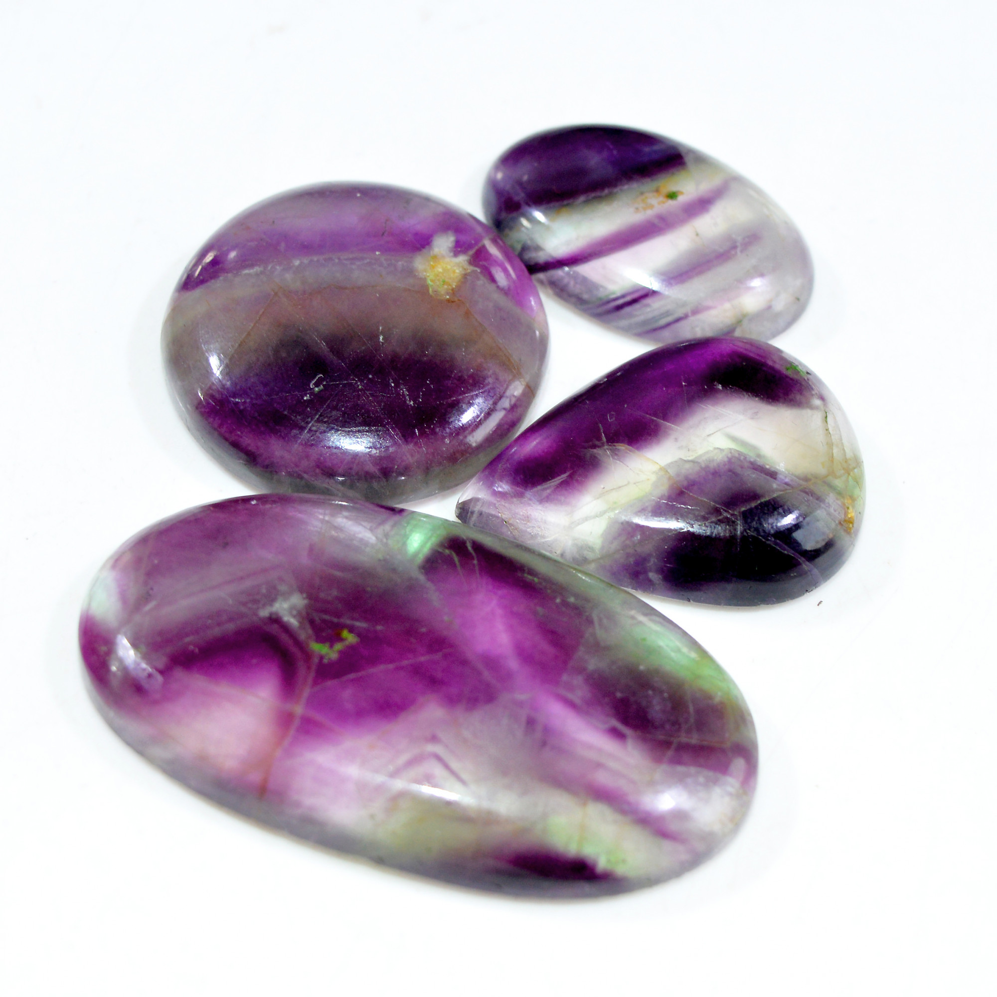 4 Pcs 294 Cts Natural Fluorite Cabochon Loose Gemstone Lot Multi colored Crystal Rainbow Gemstone for Jewelry Making 50x25 27x17mm 15252