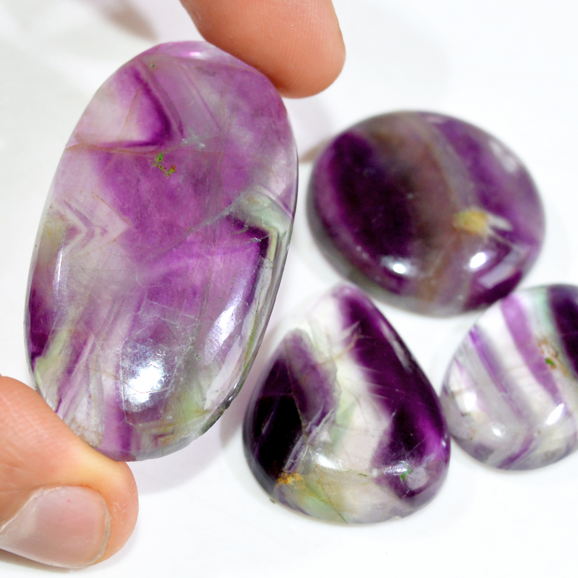 4 Pcs 294 Cts Natural Fluorite Cabochon Loose Gemstone Lot Multi colored Crystal Rainbow Gemstone for Jewelry Making 50x25 27x17mm 15252