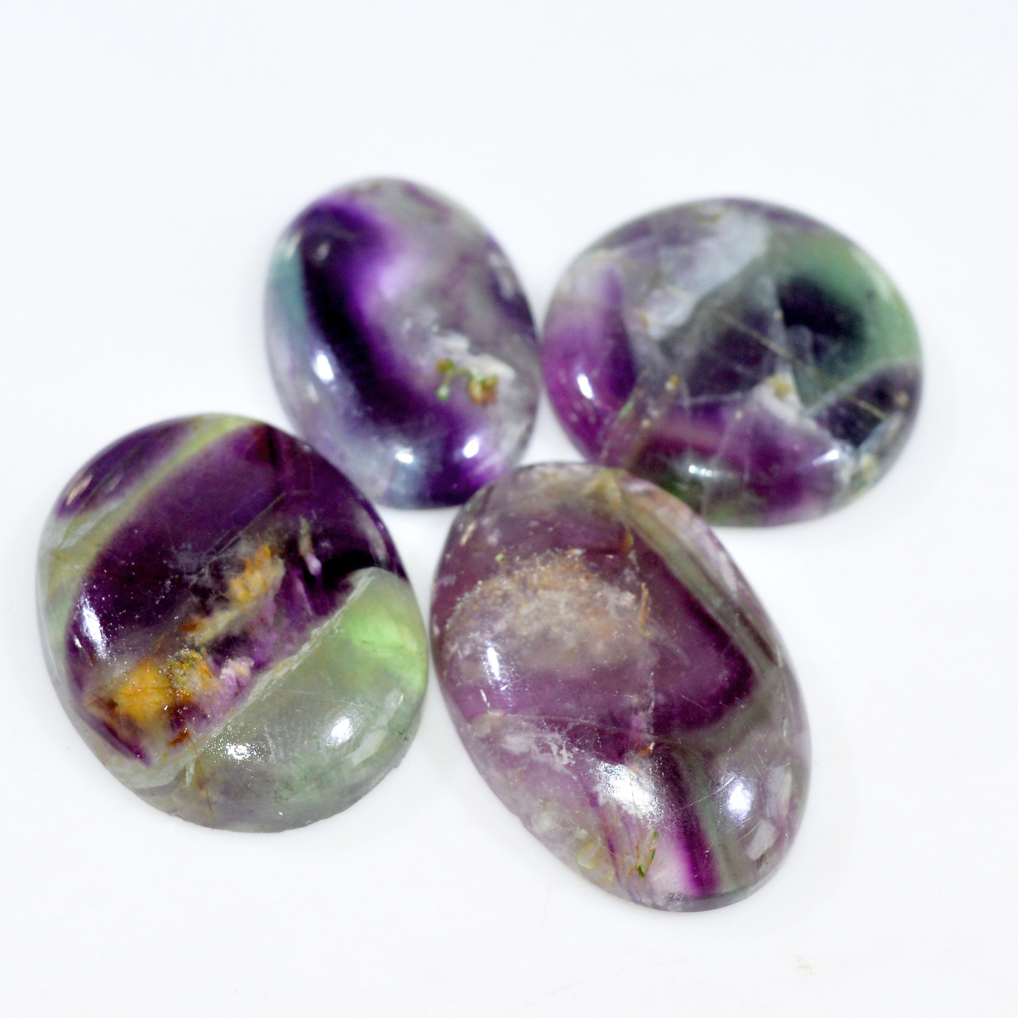 4 Pcs 314 Cts Natural Fluorite Cabochon Loose Gemstone Lot Multi colored Crystal Rainbow Gemstone for Jewelry Making 31x31 32x20mm 15253
