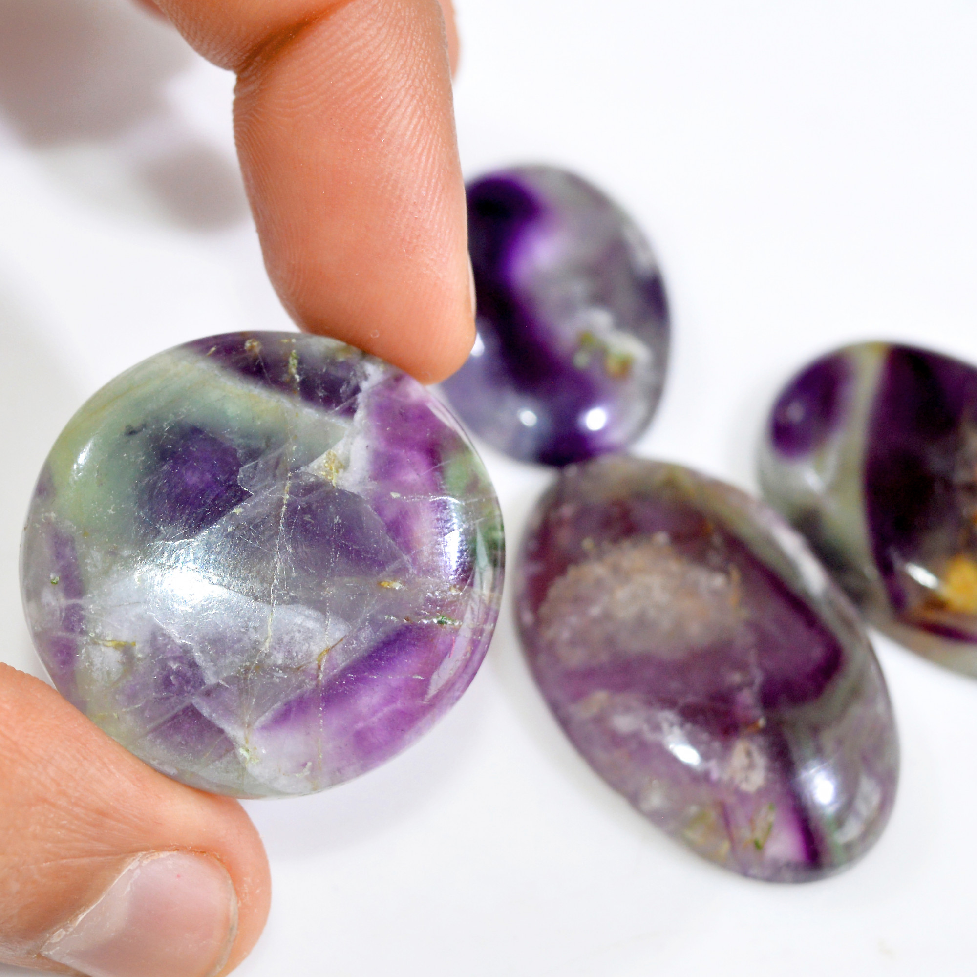 4 Pcs 314 Cts Natural Fluorite Cabochon Loose Gemstone Lot Multi colored Crystal Rainbow Gemstone for Jewelry Making 31x31 32x20mm 15253