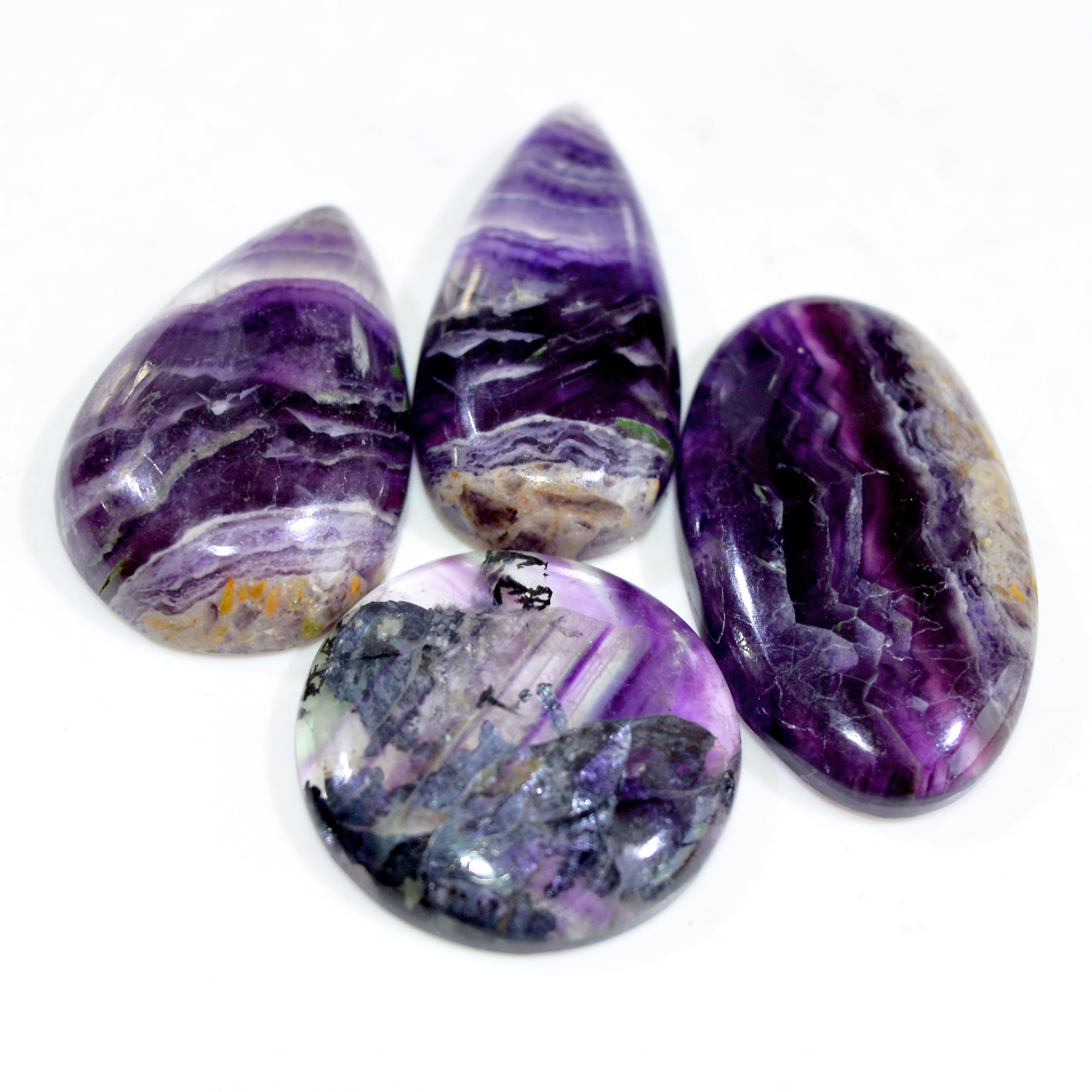 4 Pcs 200 Cts Natural Fluorite Cabochon Loose Gemstone Lot Multi colored Crystal Rainbow Gemstone for Jewelry Making 36x20 25x25mm 15256