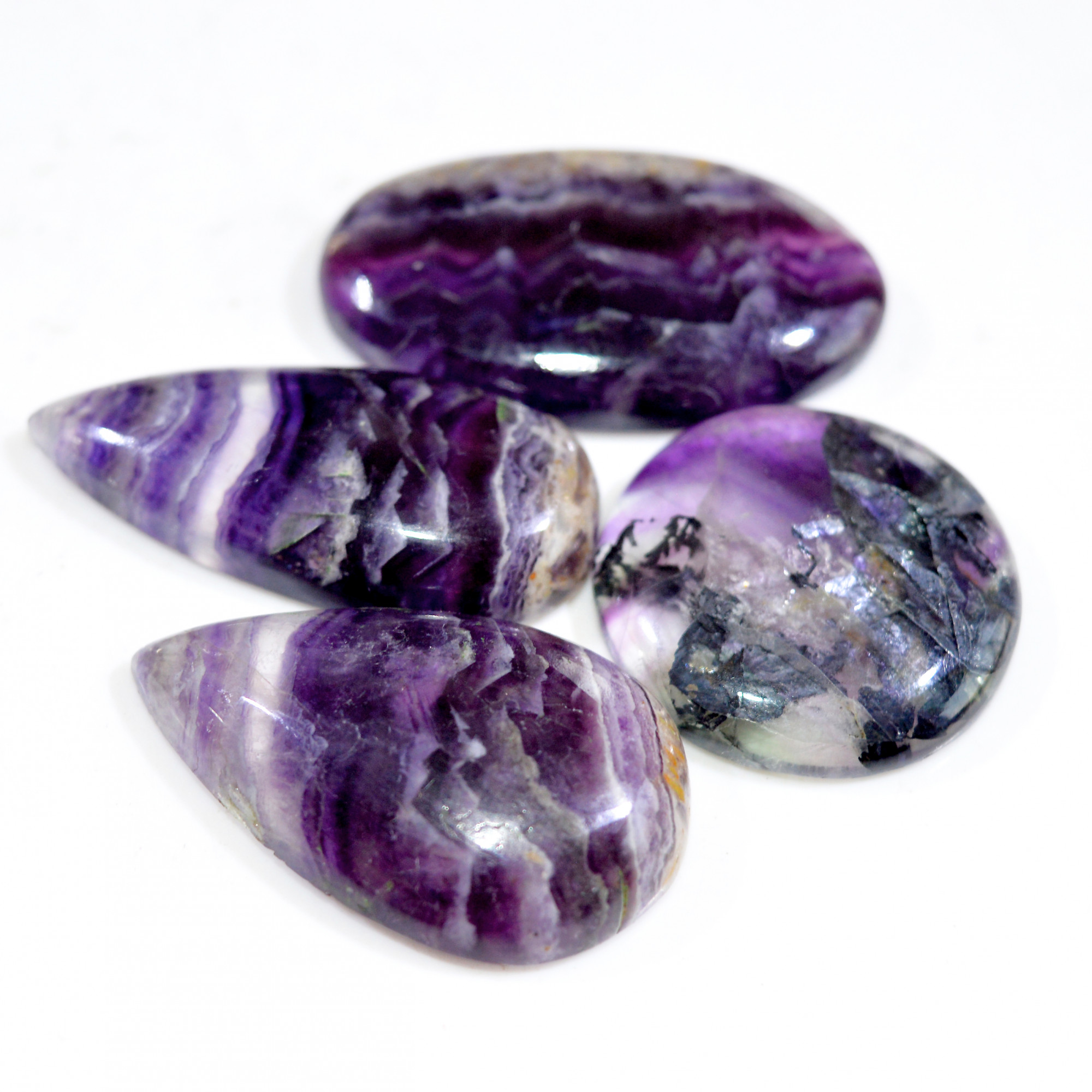 4 Pcs 200 Cts Natural Fluorite Cabochon Loose Gemstone Lot Multi colored Crystal Rainbow Gemstone for Jewelry Making 36x20 25x25mm 15256