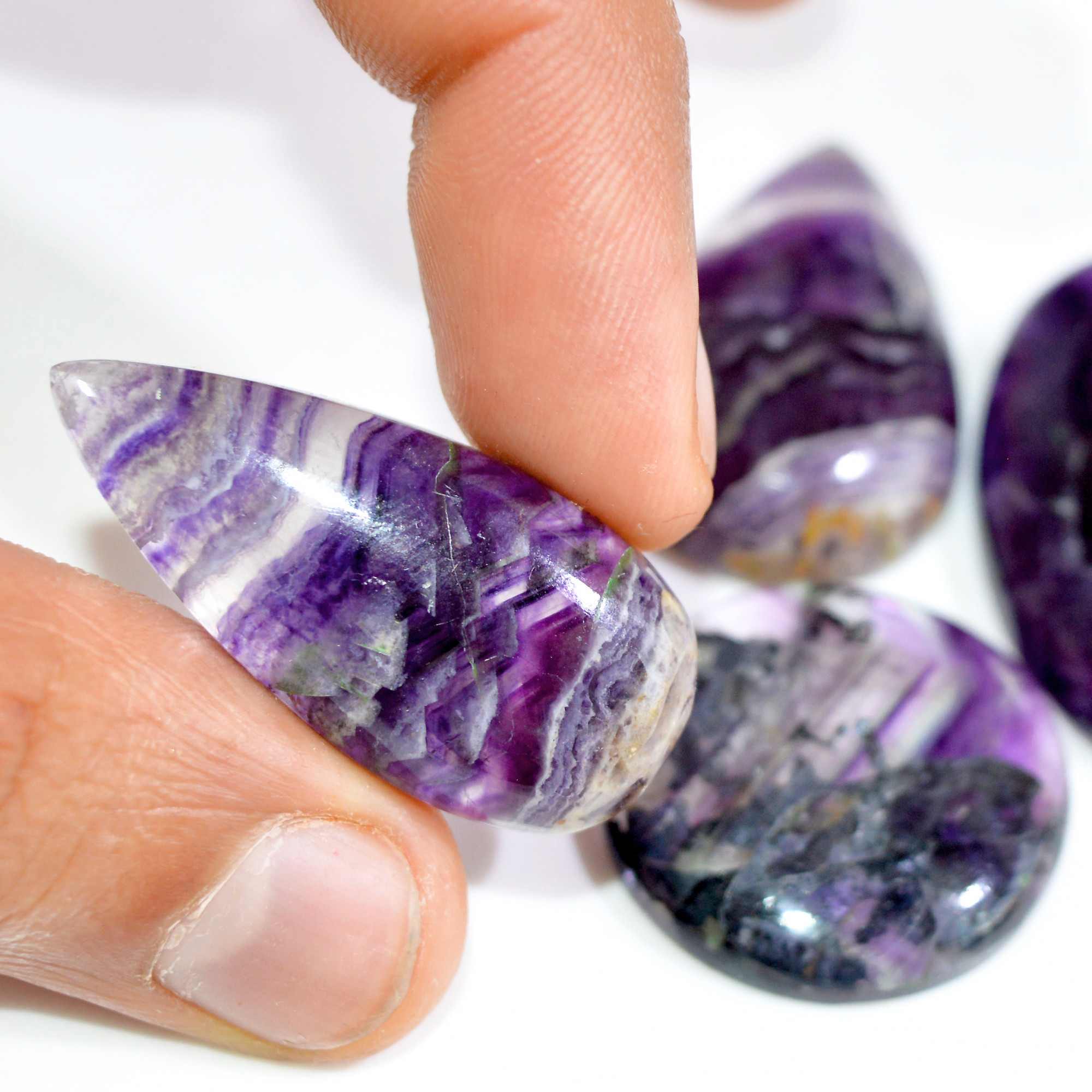 4 Pcs 200 Cts Natural Fluorite Cabochon Loose Gemstone Lot Multi colored Crystal Rainbow Gemstone for Jewelry Making 36x20 25x25mm 15256