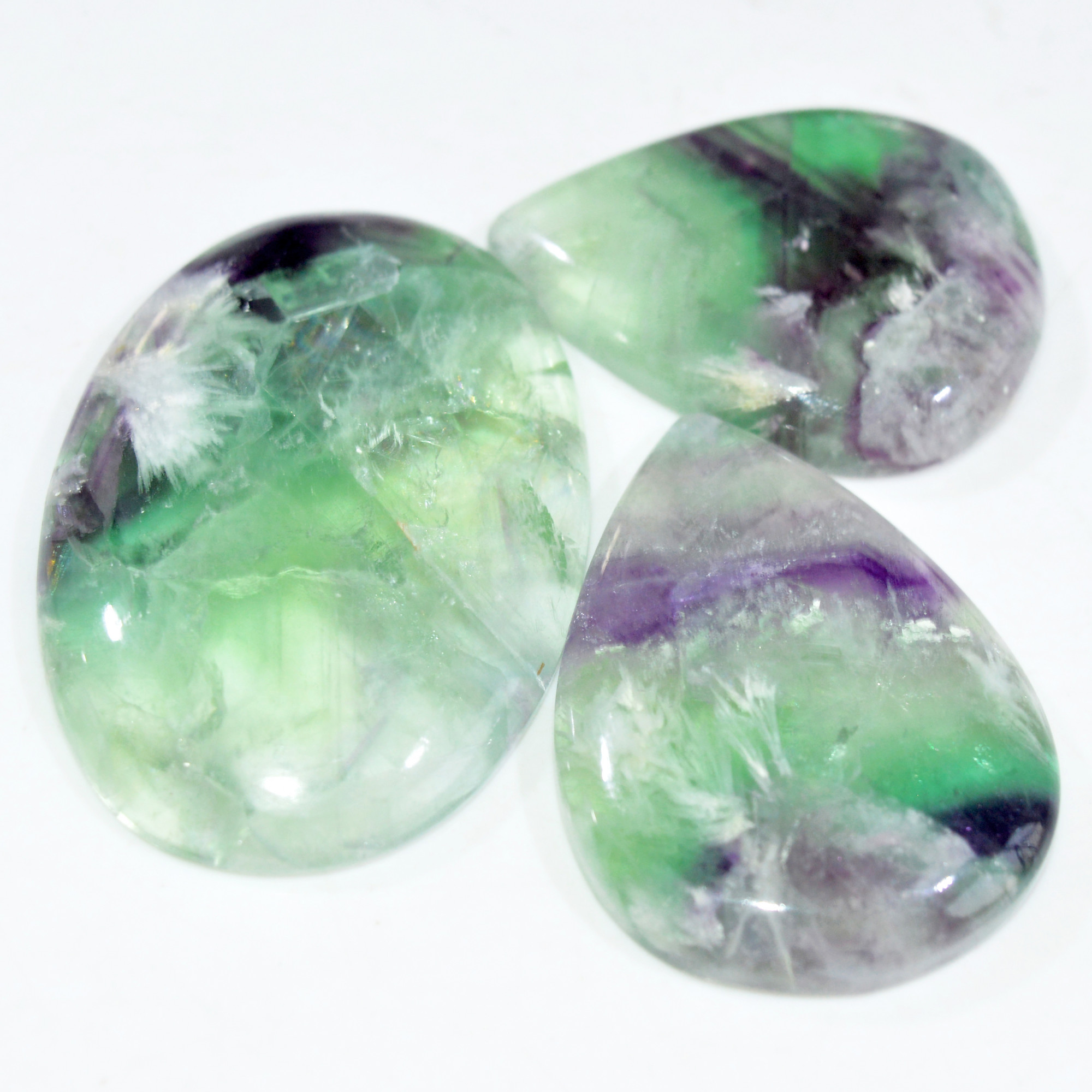 3 Pcs 257 Cts Natural Fluorite Cabochon Loose Gemstone Lot Multi colored Crystal Rainbow Gemstone for Jewelry Making 46x30 35x26mm 15258