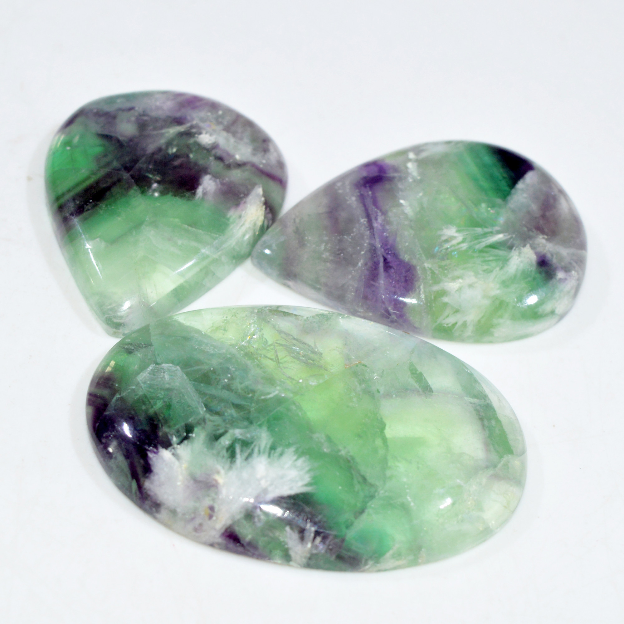 3 Pcs 257 Cts Natural Fluorite Cabochon Loose Gemstone Lot Multi colored Crystal Rainbow Gemstone for Jewelry Making 46x30 35x26mm 15258