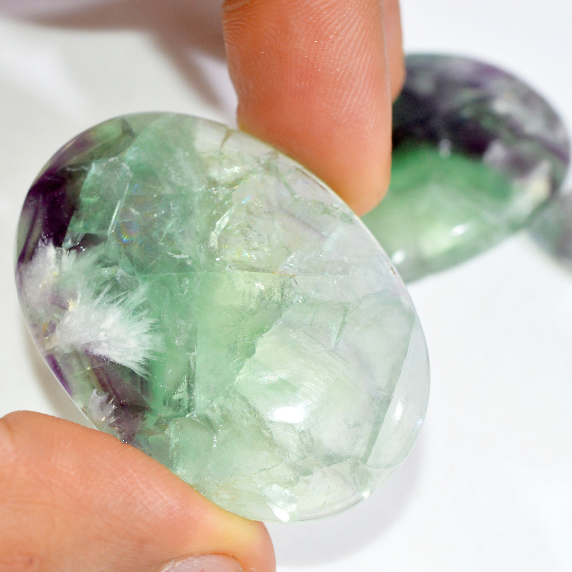 3 Pcs 257 Cts Natural Fluorite Cabochon Loose Gemstone Lot Multi colored Crystal Rainbow Gemstone for Jewelry Making 46x30 35x26mm 15258