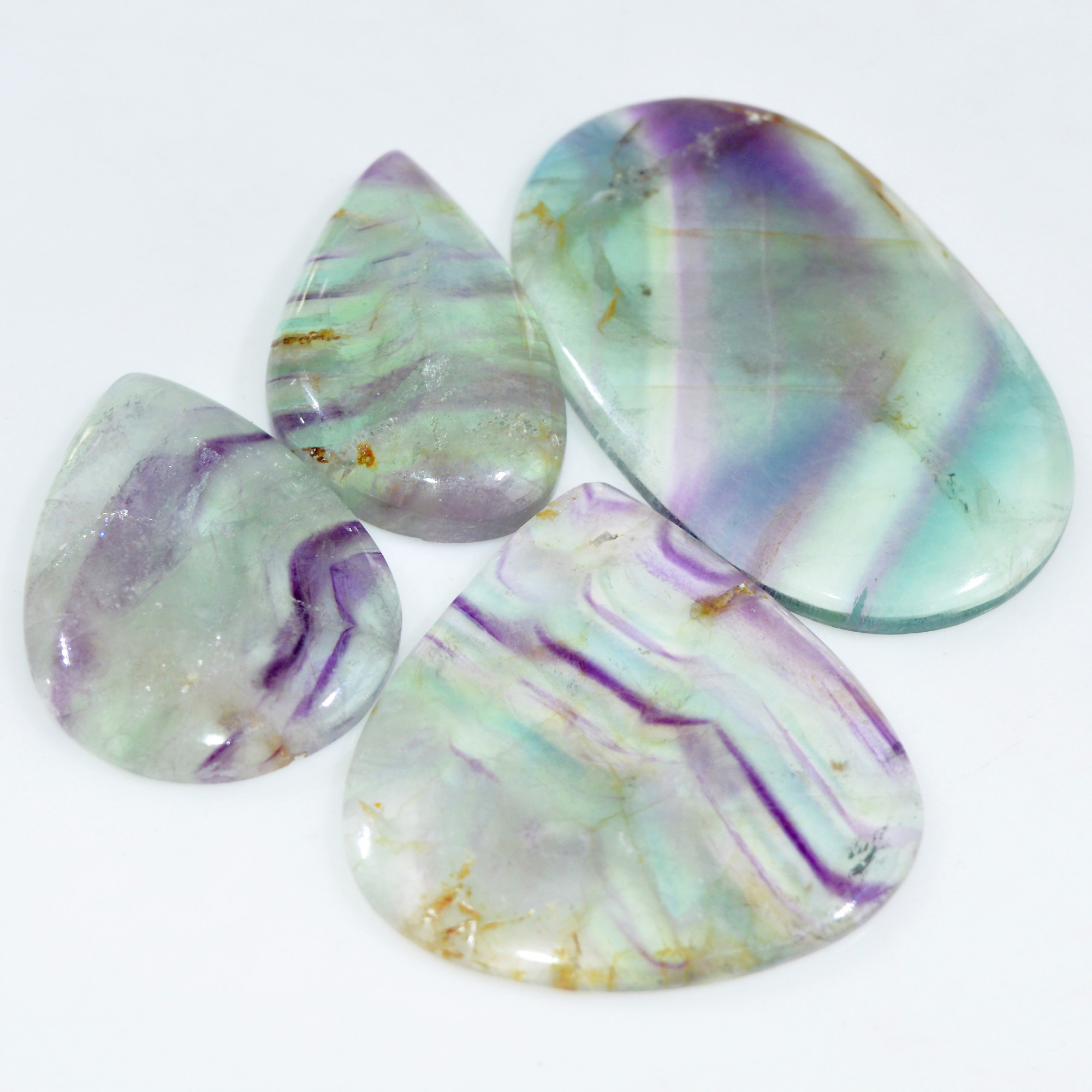 4 Pcs 314 Cts Natural Fluorite Cabochon Loose Gemstone Lot Multi colored Crystal Rainbow Gemstone for Jewelry Making 55x35 36x21mm 15259