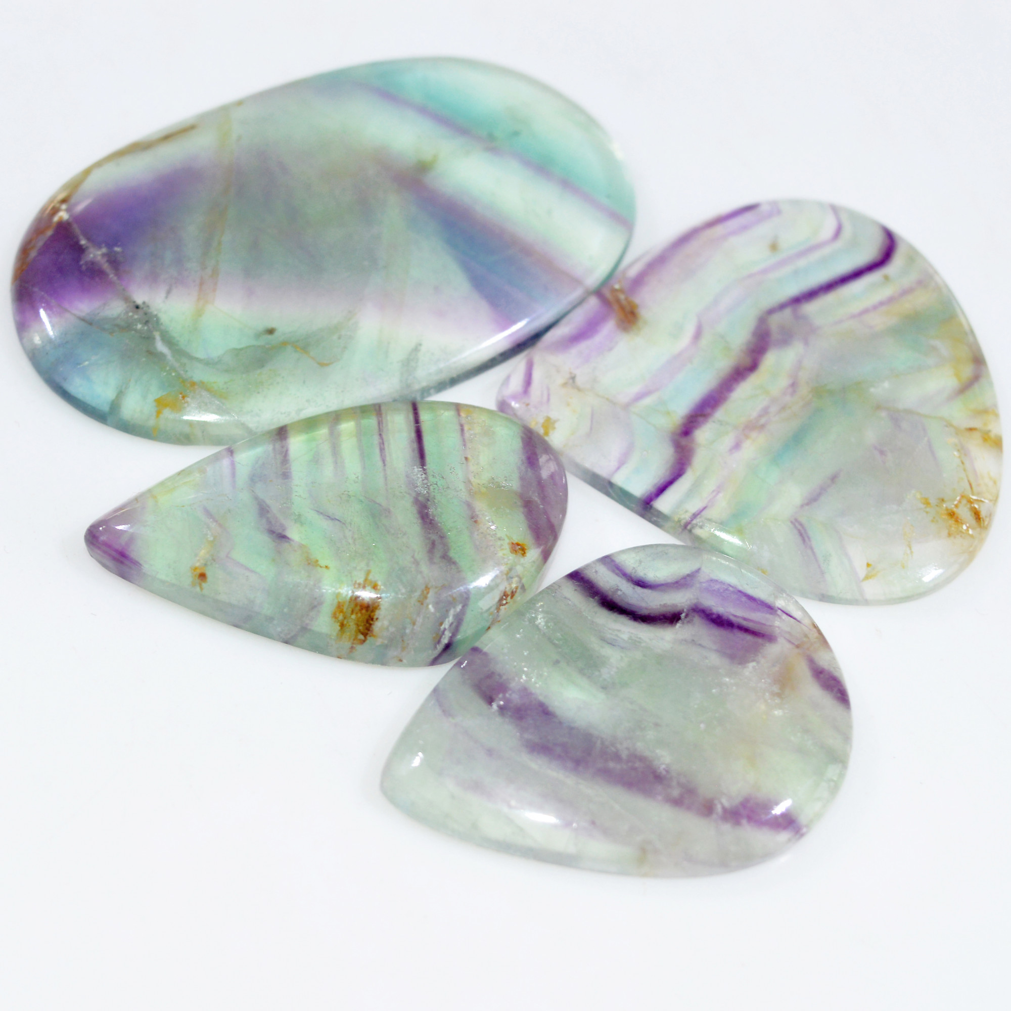 4 Pcs 314 Cts Natural Fluorite Cabochon Loose Gemstone Lot Multi colored Crystal Rainbow Gemstone for Jewelry Making 55x35 36x21mm 15259