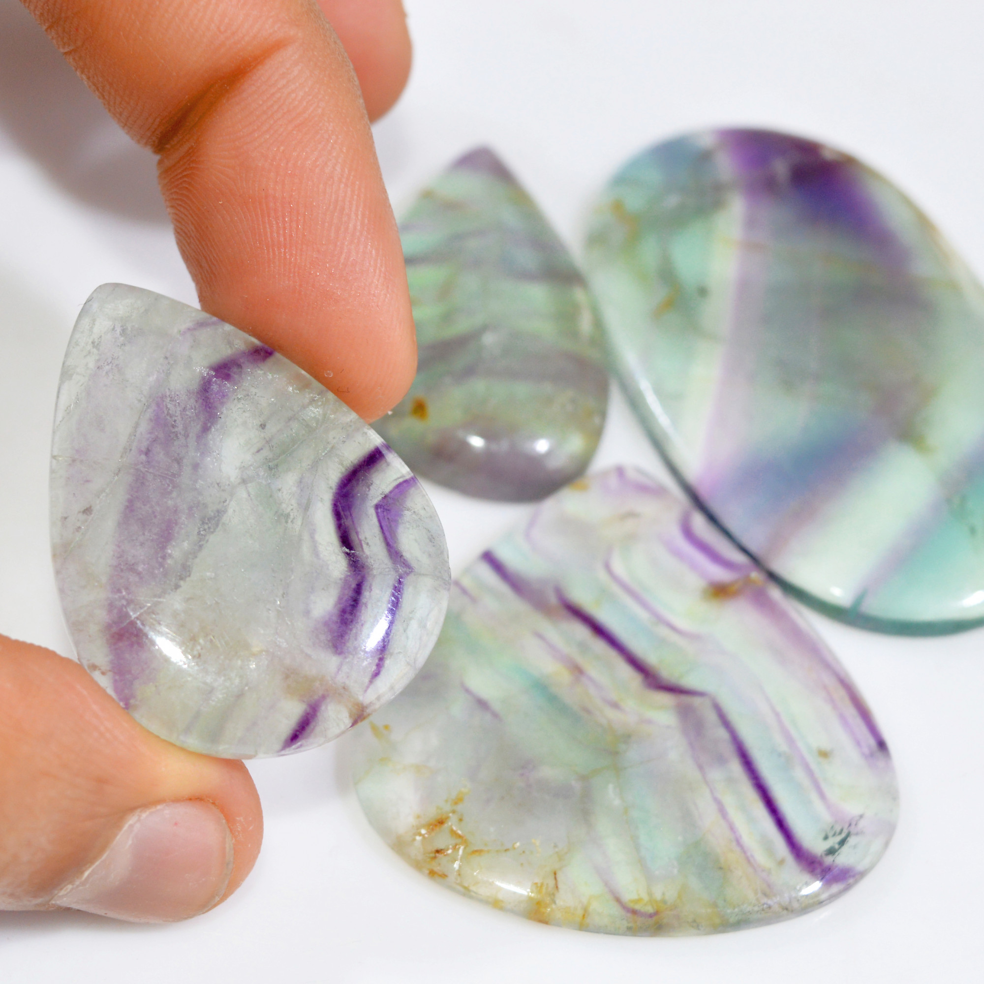4 Pcs 314 Cts Natural Fluorite Cabochon Loose Gemstone Lot Multi colored Crystal Rainbow Gemstone for Jewelry Making 55x35 36x21mm 15259