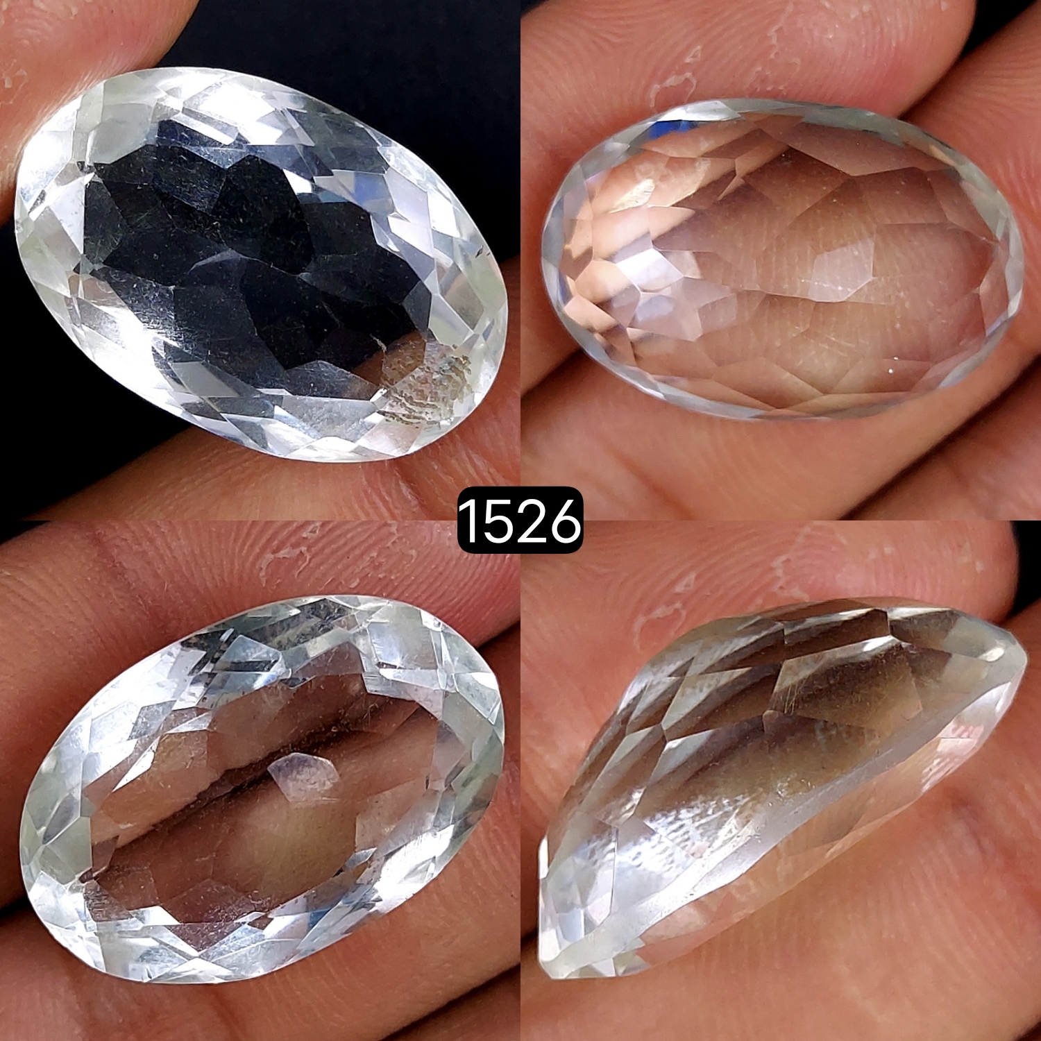 1Pc 34Cts Natural Crystal Quartz Faceted Cabochon Gemstone Oval Shape Crystal 26x18mm#1526