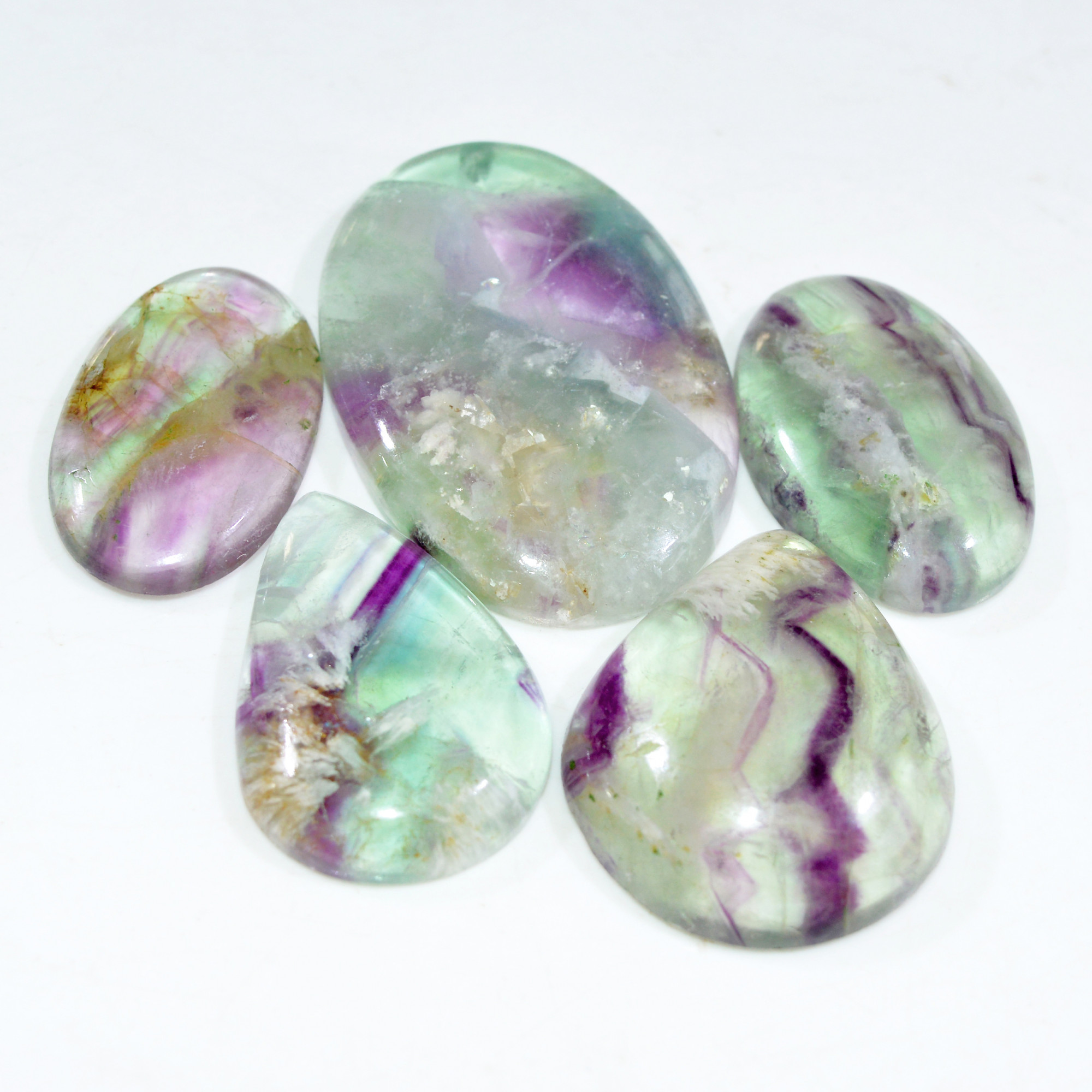 5 Pcs 335 Cts Natural Fluorite Cabochon Loose Gemstone Lot Multi colored Crystal Rainbow Gemstone for Jewelry Making 45x30 30x17 mm 15262