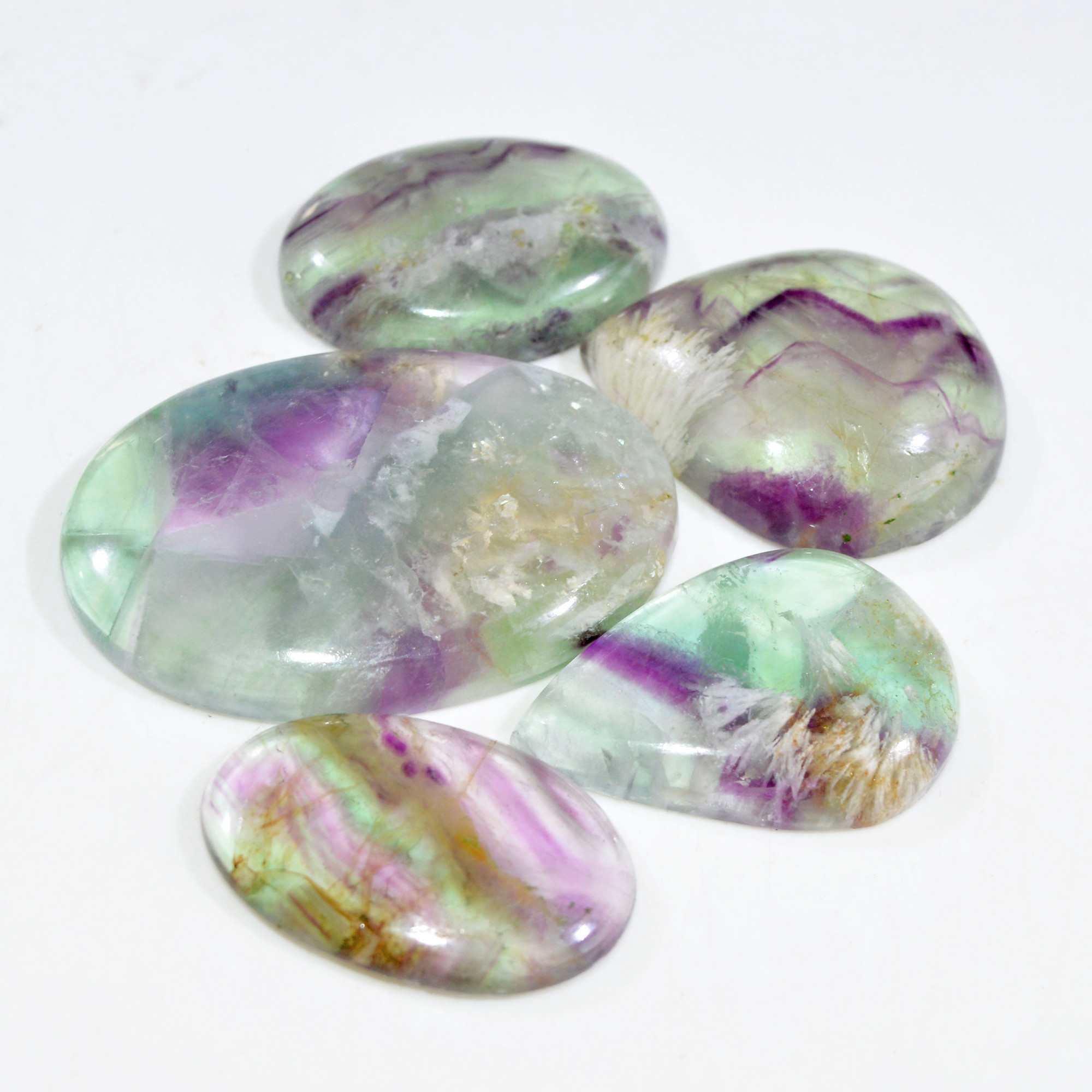5 Pcs 335 Cts Natural Fluorite Cabochon Loose Gemstone Lot Multi colored Crystal Rainbow Gemstone for Jewelry Making 45x30 30x17 mm 15262