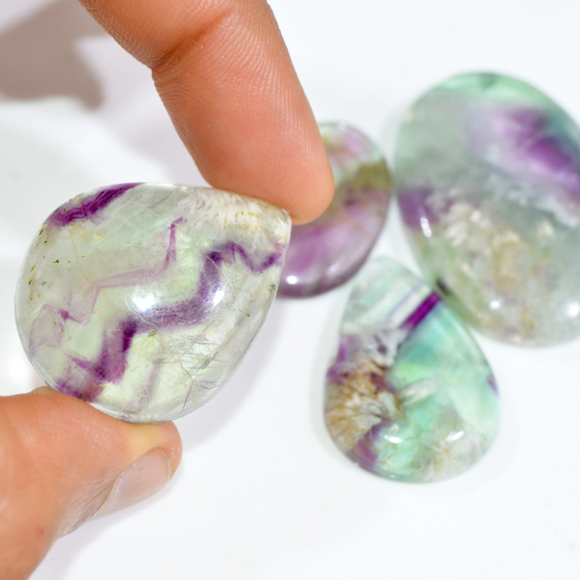 5 Pcs 335 Cts Natural Fluorite Cabochon Loose Gemstone Lot Multi colored Crystal Rainbow Gemstone for Jewelry Making 45x30 30x17 mm 15262