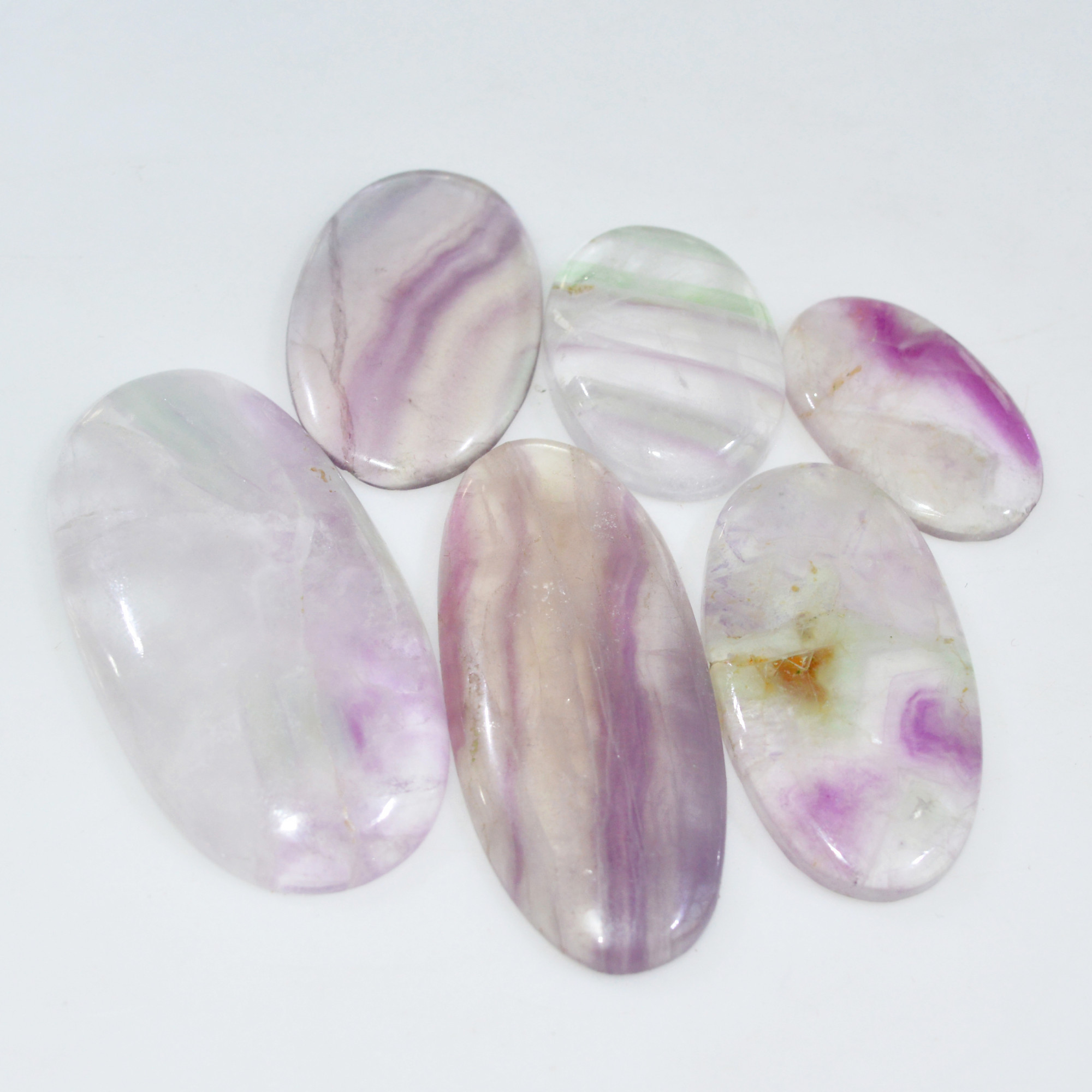 6 Pcs 240 Cts Natural Fluorite Cabochon Loose Gemstone Lot Multi colored Crystal Rainbow Gemstone for Jewelry Making 45x22 25x15mm 15263