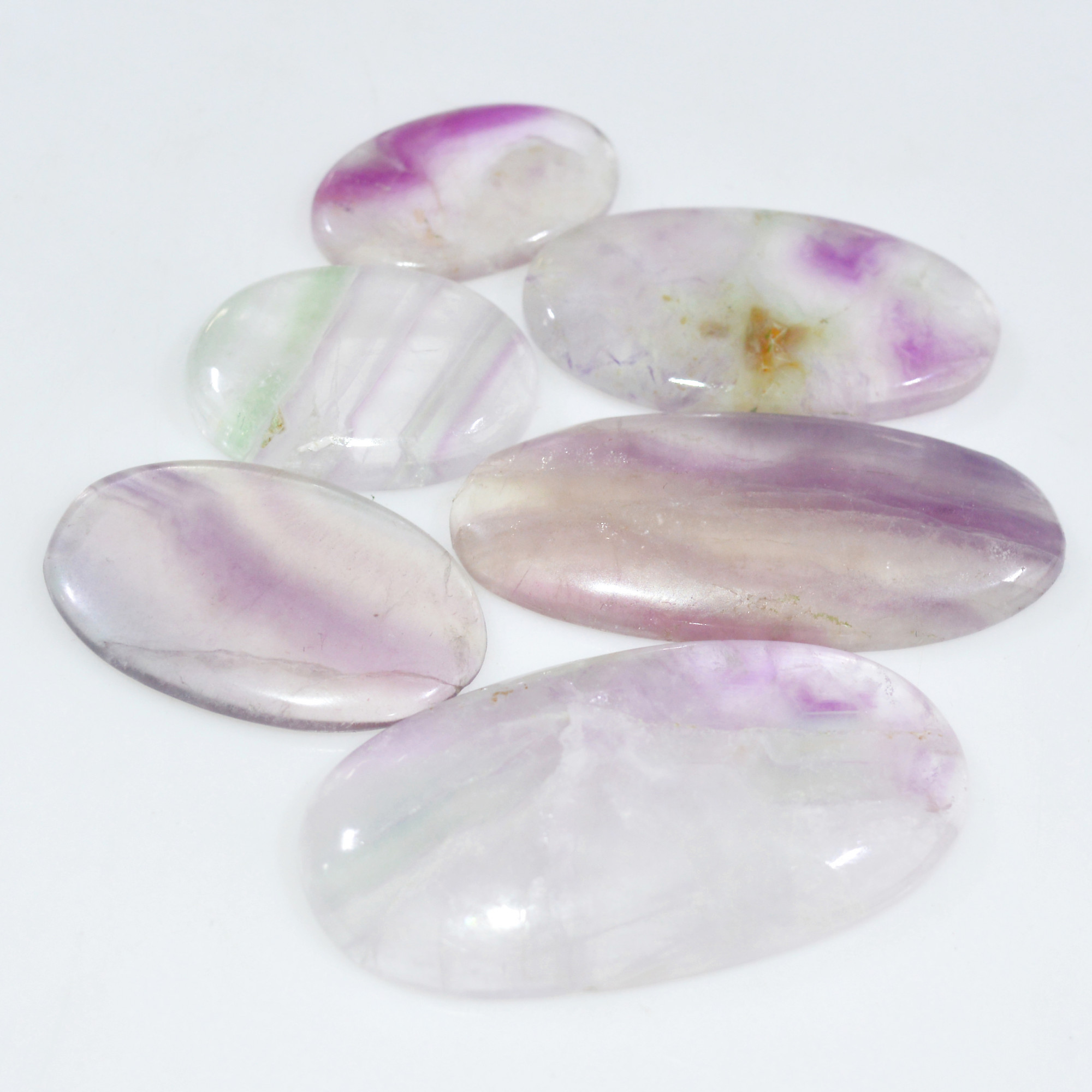 6 Pcs 240 Cts Natural Fluorite Cabochon Loose Gemstone Lot Multi colored Crystal Rainbow Gemstone for Jewelry Making 45x22 25x15mm 15263