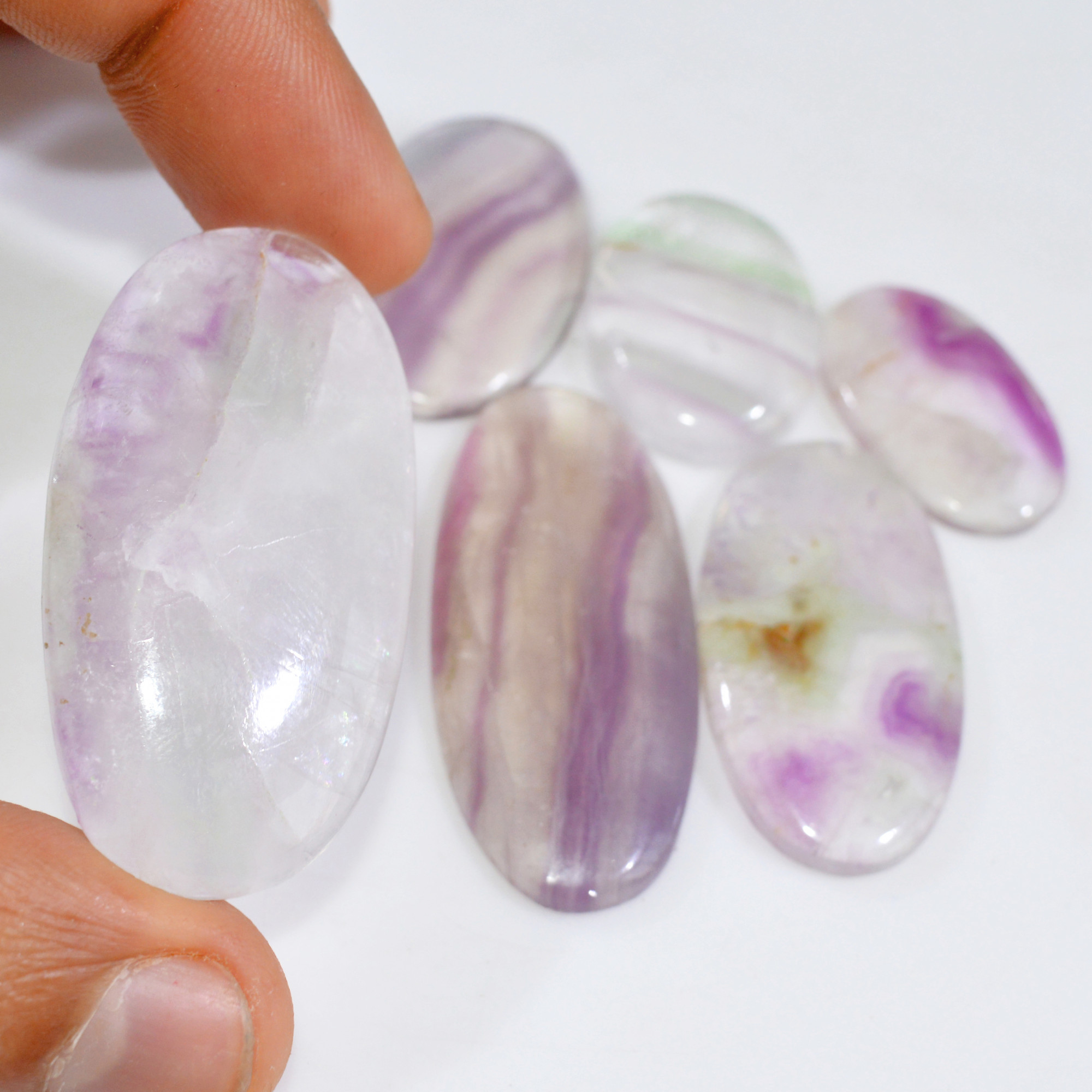 6 Pcs 240 Cts Natural Fluorite Cabochon Loose Gemstone Lot Multi colored Crystal Rainbow Gemstone for Jewelry Making 45x22 25x15mm 15263