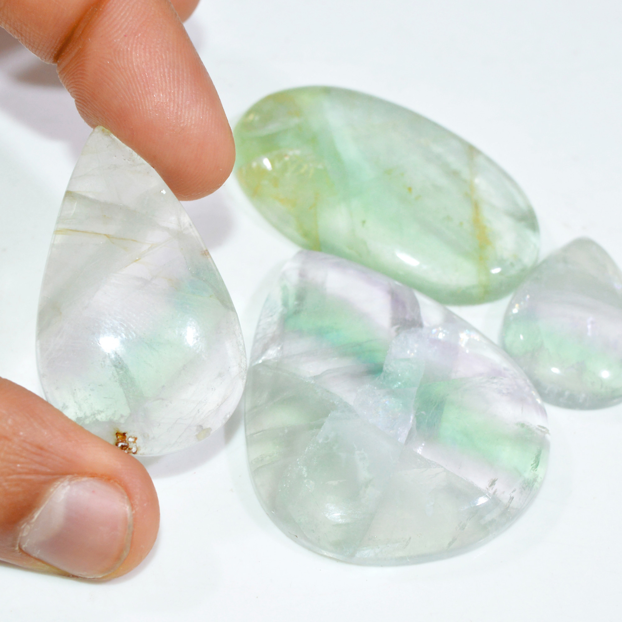 4 Pcs 384 Cts Natural Fluorite Cabochon Loose Gemstone Lot Multi colored Crystal Rainbow Gemstone for Jewelry Making 47x38 25x20mm 15264
