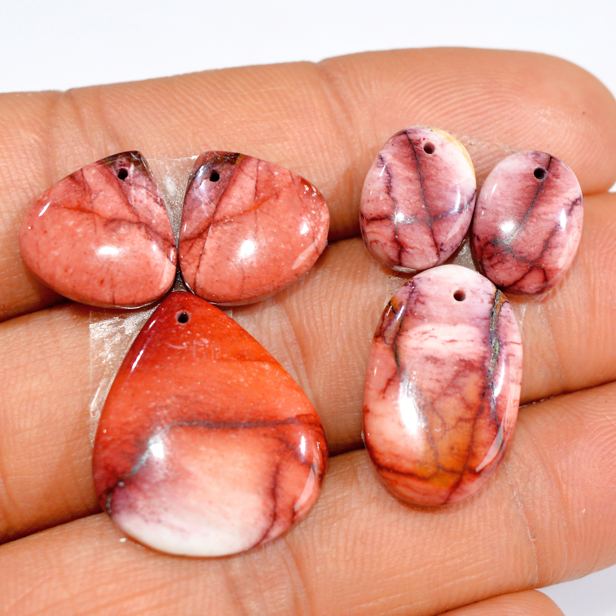 2 Sets 42 Cts Natural Red Mookaite Jasper 3 Pcs Set Front Drill For Matching Earring and Pendant Making Gift For Women Silver Jewelry 15269