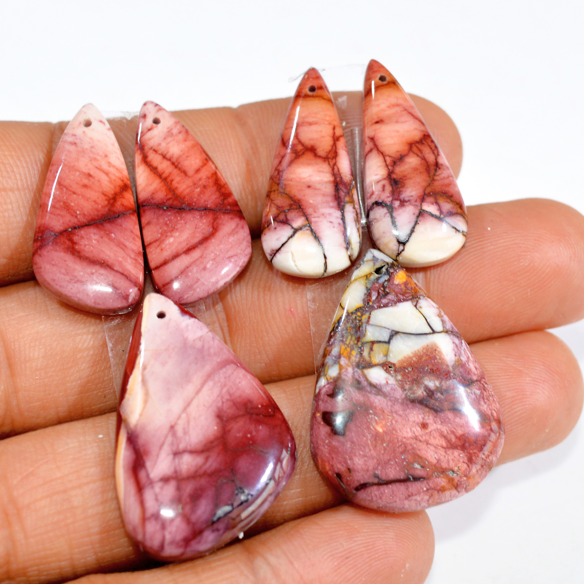 2 Sets 85 Cts Natural Red Mookaite Jasper 3 Pcs Set Front Drill For Matching Earring and Pendant Making Gift For Women Silver Jewelry 15270