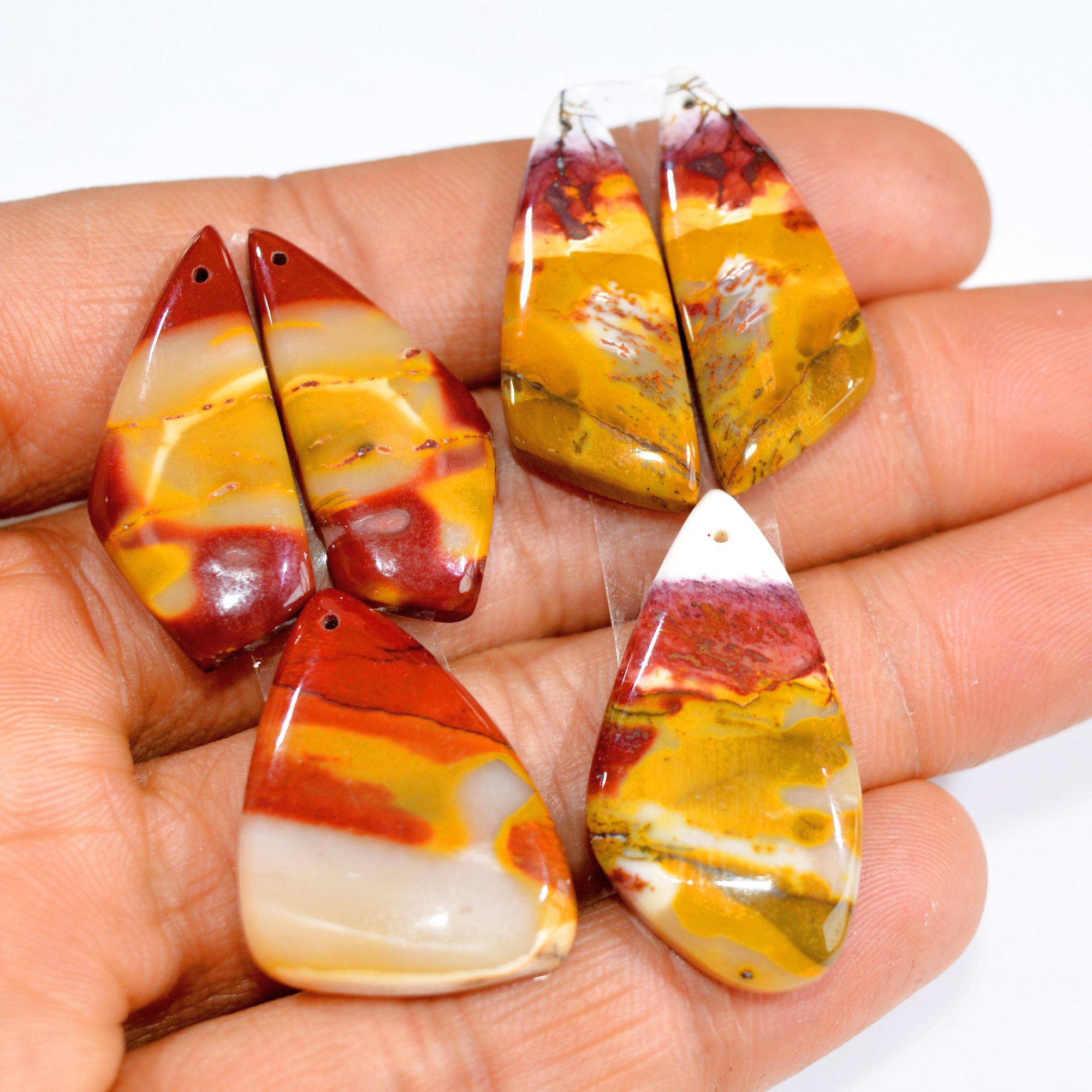 2 Sets 104 Cts Natural Red Mookaite Jasper 3 Pcs Set Front Drill For Matching Earring and Pendant Making Gift For Women Silver Jewelry 15271