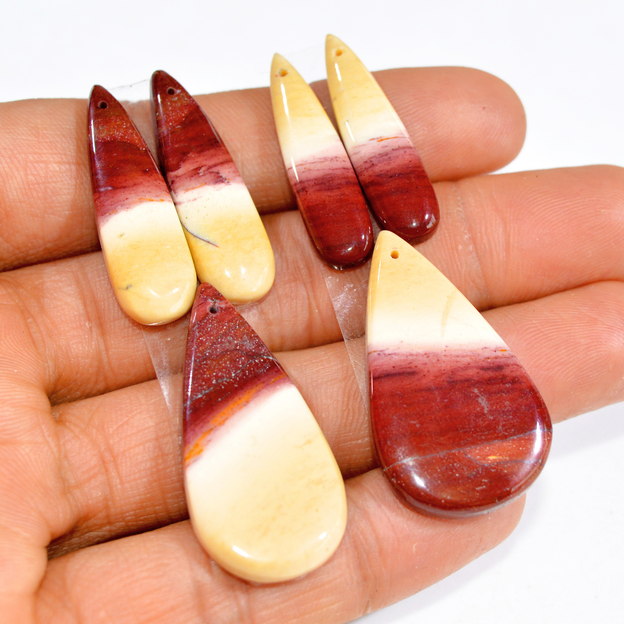 2 Sets 83 Cts Natural Red Mookaite Jasper 3 Pcs Set Front Drill For Matching Earring and Pendant Making Gift For Women Silver Jewelry 15272