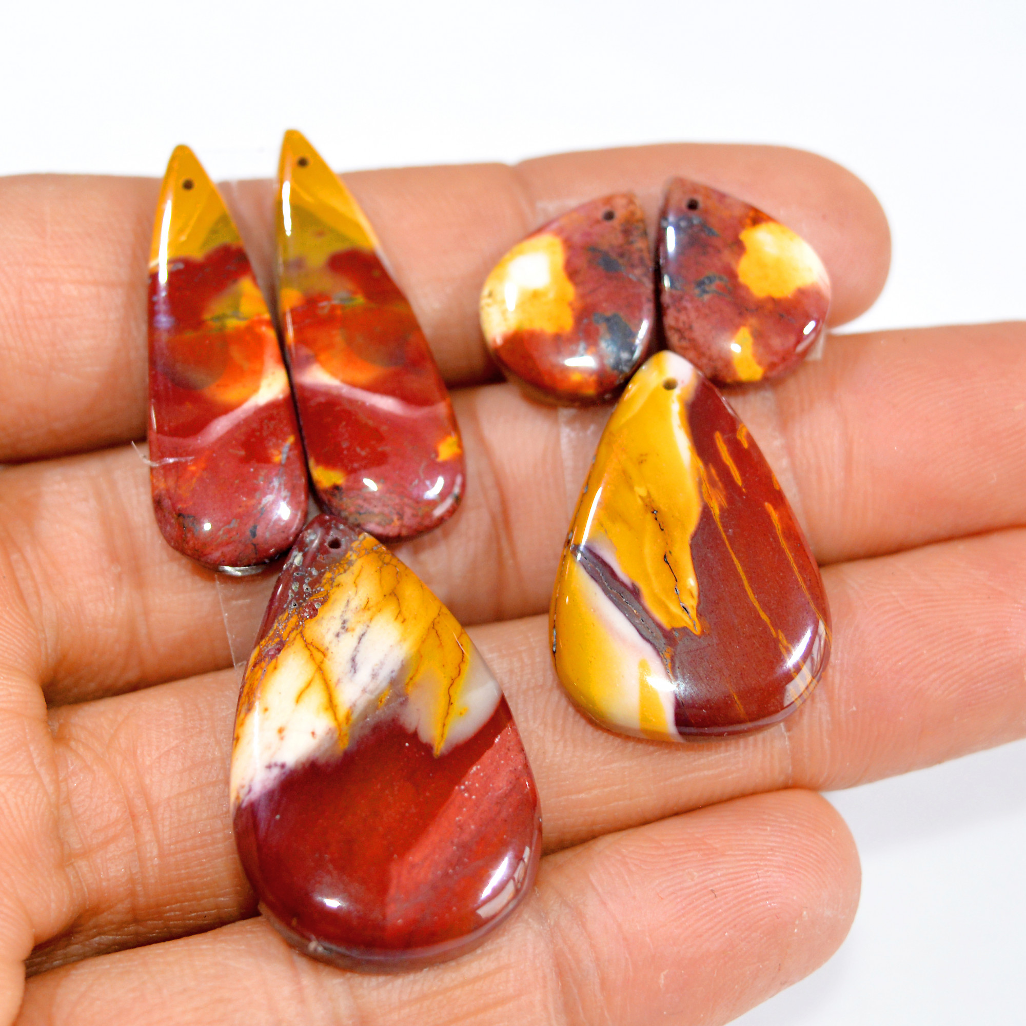 2 Sets 89 Cts Natural Red Mookaite Jasper 3 Pcs Set Front Drill For Matching Earring and Pendant Making Gift For Women Silver Jewelry 15273