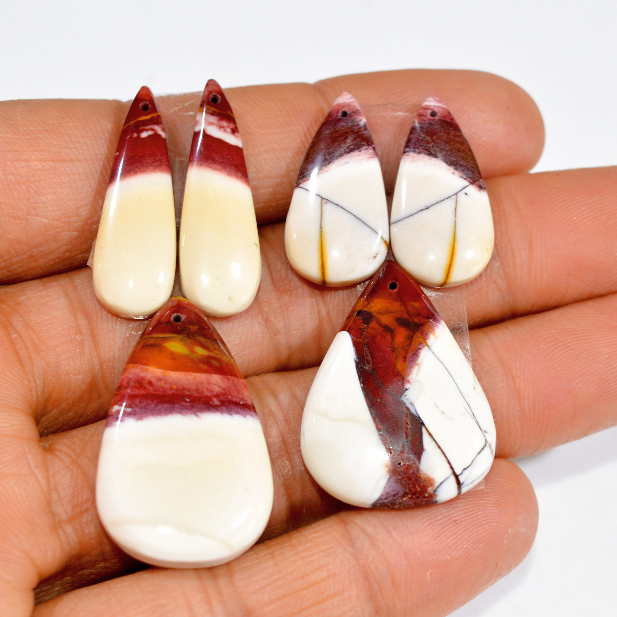 2 Sets 69 Cts Natural Red Mookaite Jasper 3 Pcs Set Front Drill For Matching Earring and Pendant Making Gift For Women Silver Jewelry 15274