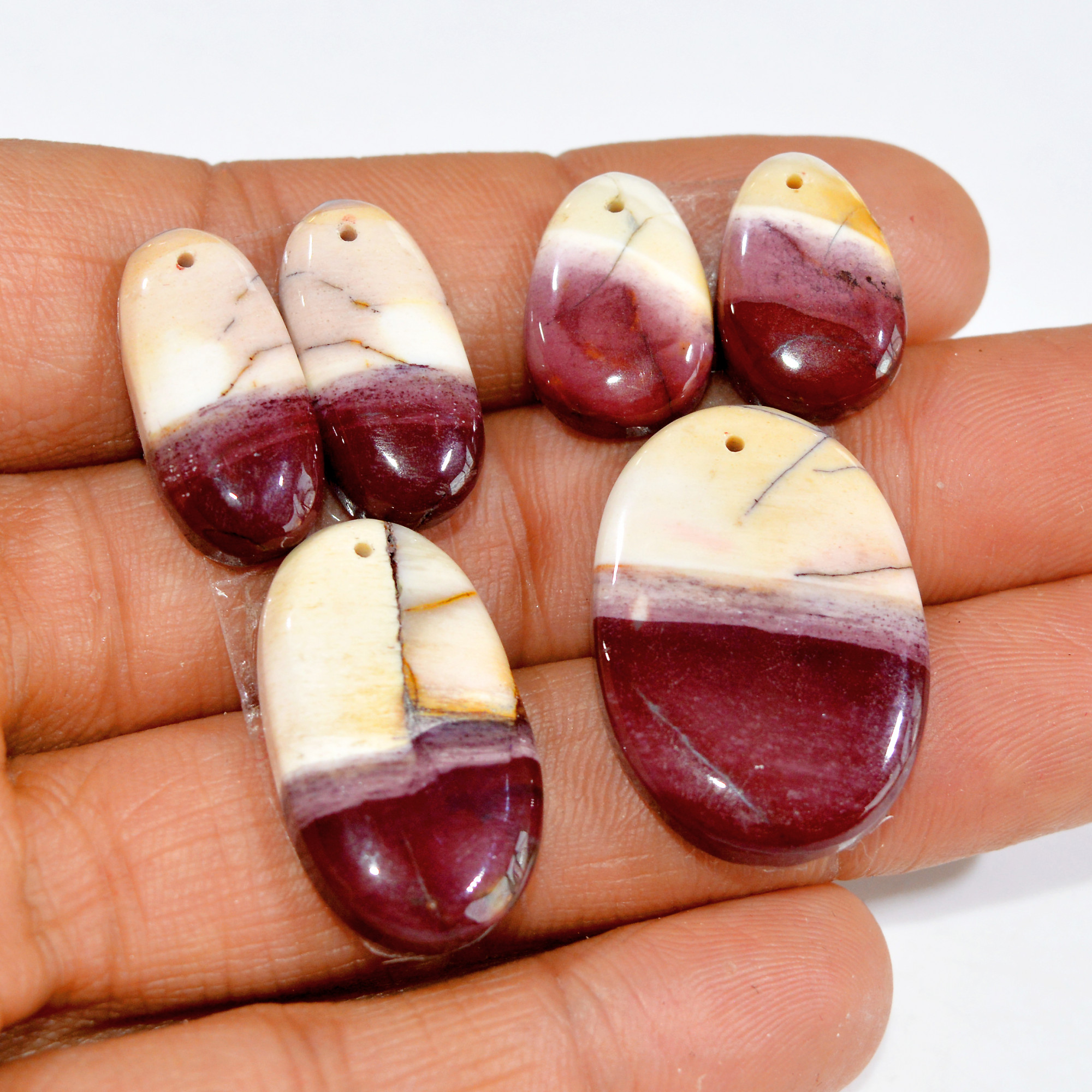 2 Sets 75 Cts Natural Red Mookaite Jasper 3 Pcs Set Front Drill For Matching Earring and Pendant Making Gift For Women Silver Jewelry 15276
